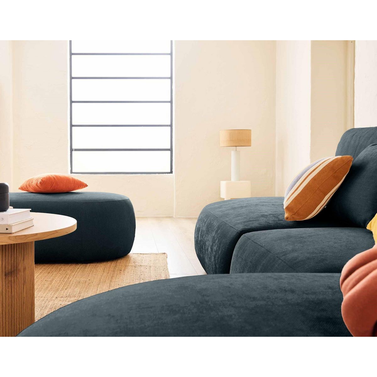 LISA DESIGN Santorini - canapé modulable d'angle droit + pouf - 5 places - en tissu texturé