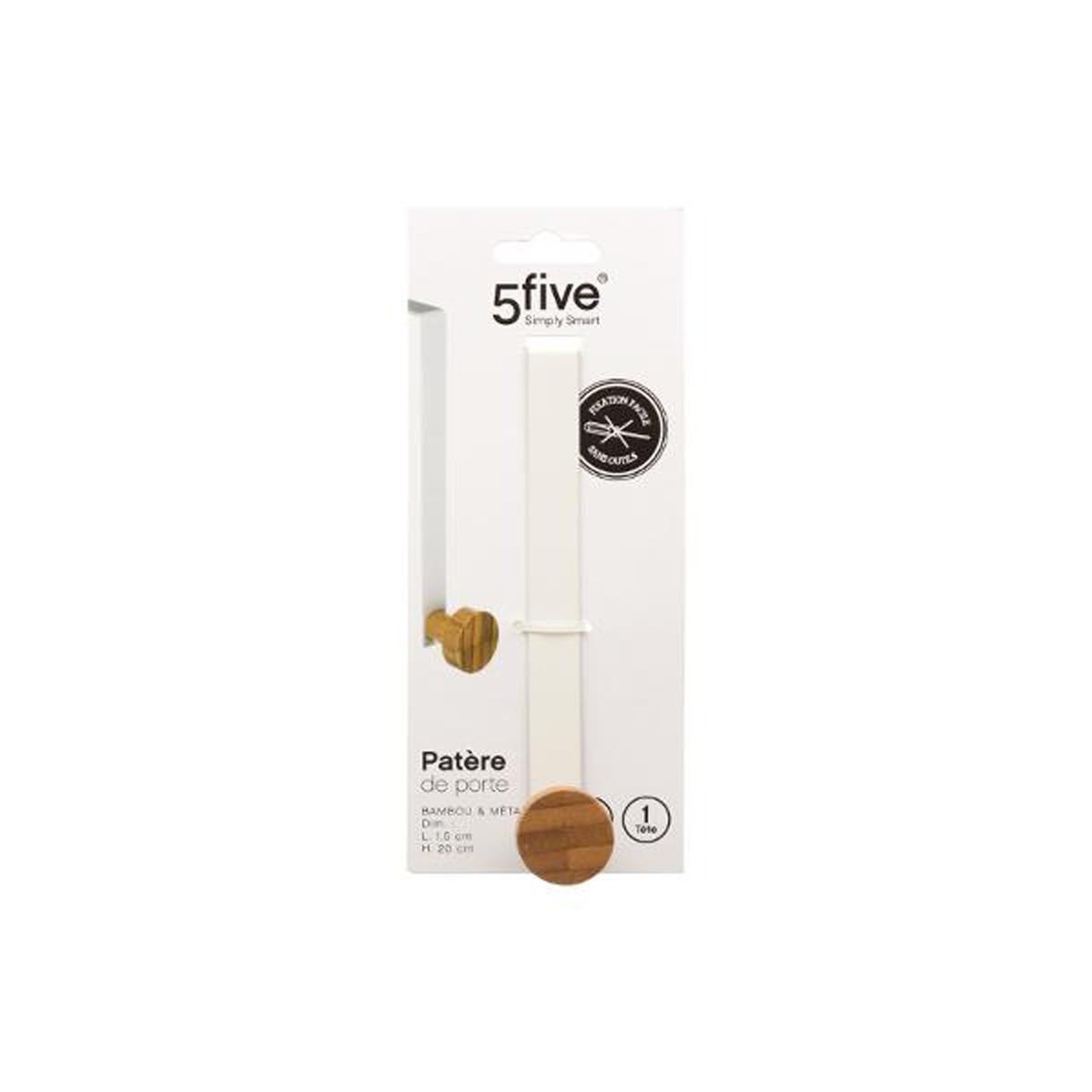 Voir la diapositive 2 : FIVE Patère en métal & bambou  1 tête  16cm blanc