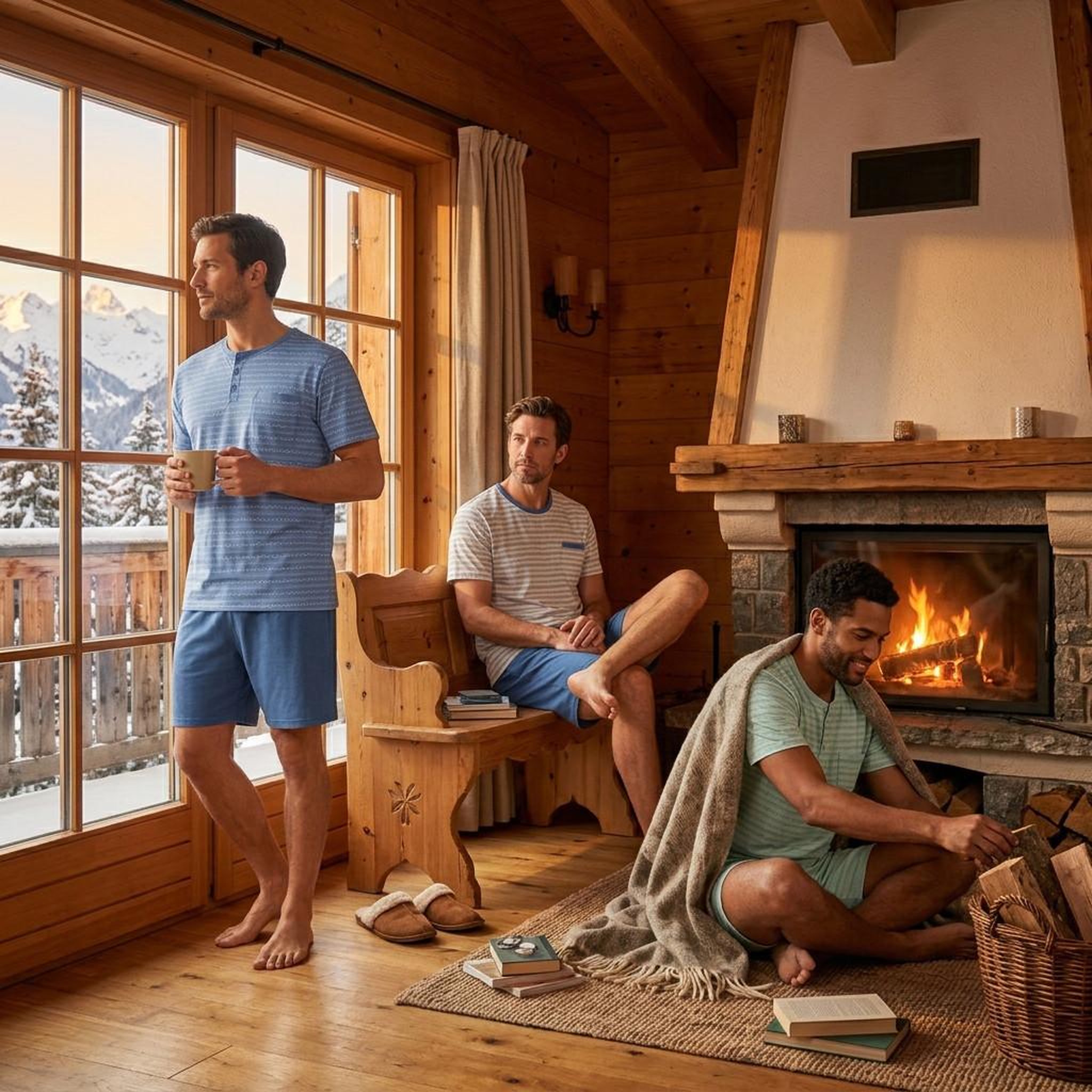 Voir la diapositive 6 : OZABI OZABI Pack 3 Pyjamas Courts Homme Coton Majoritaire, Col Bouton