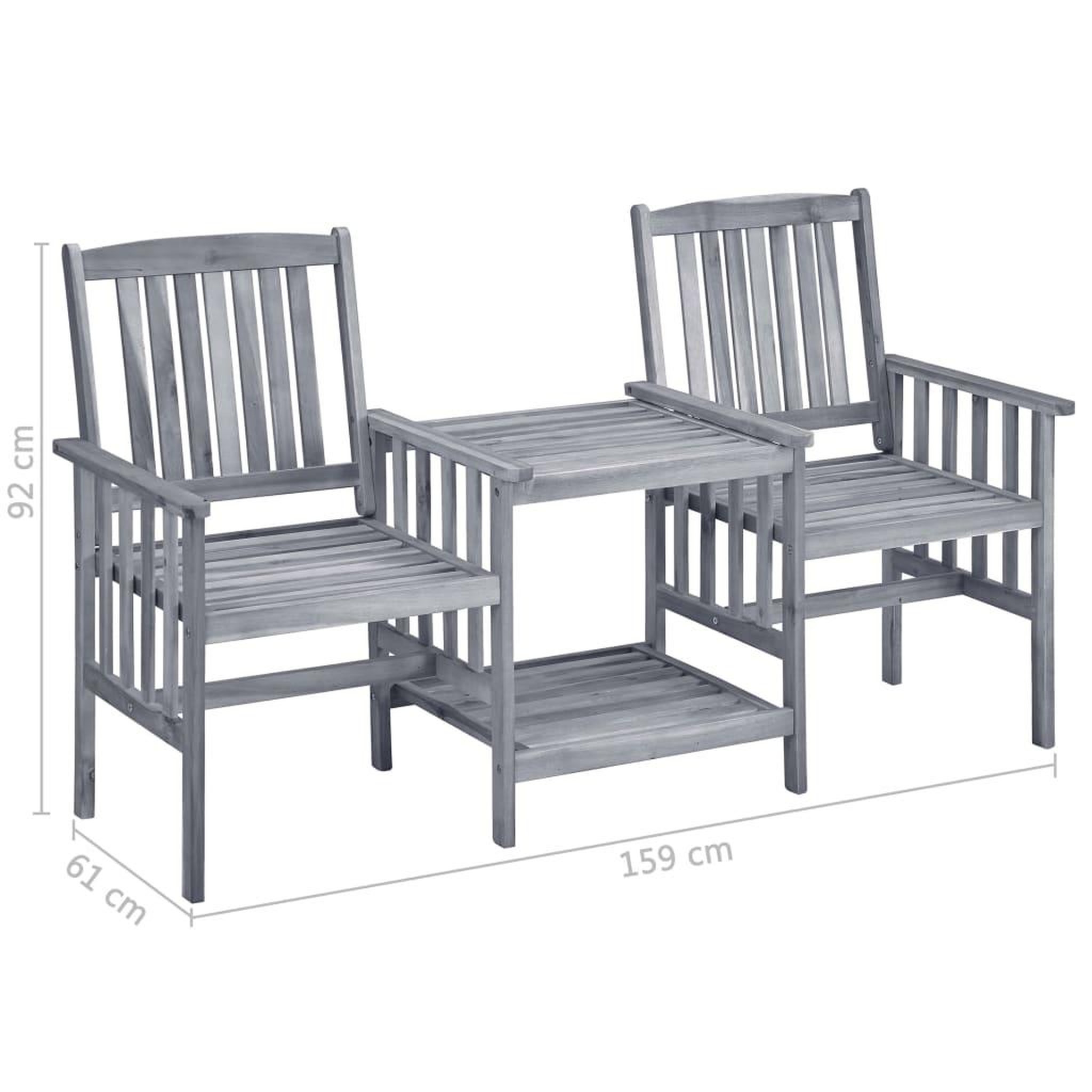 Voir la diapositive 6 : VIDAXL Chaises de jardin avec table a the et coussins Acacia solide