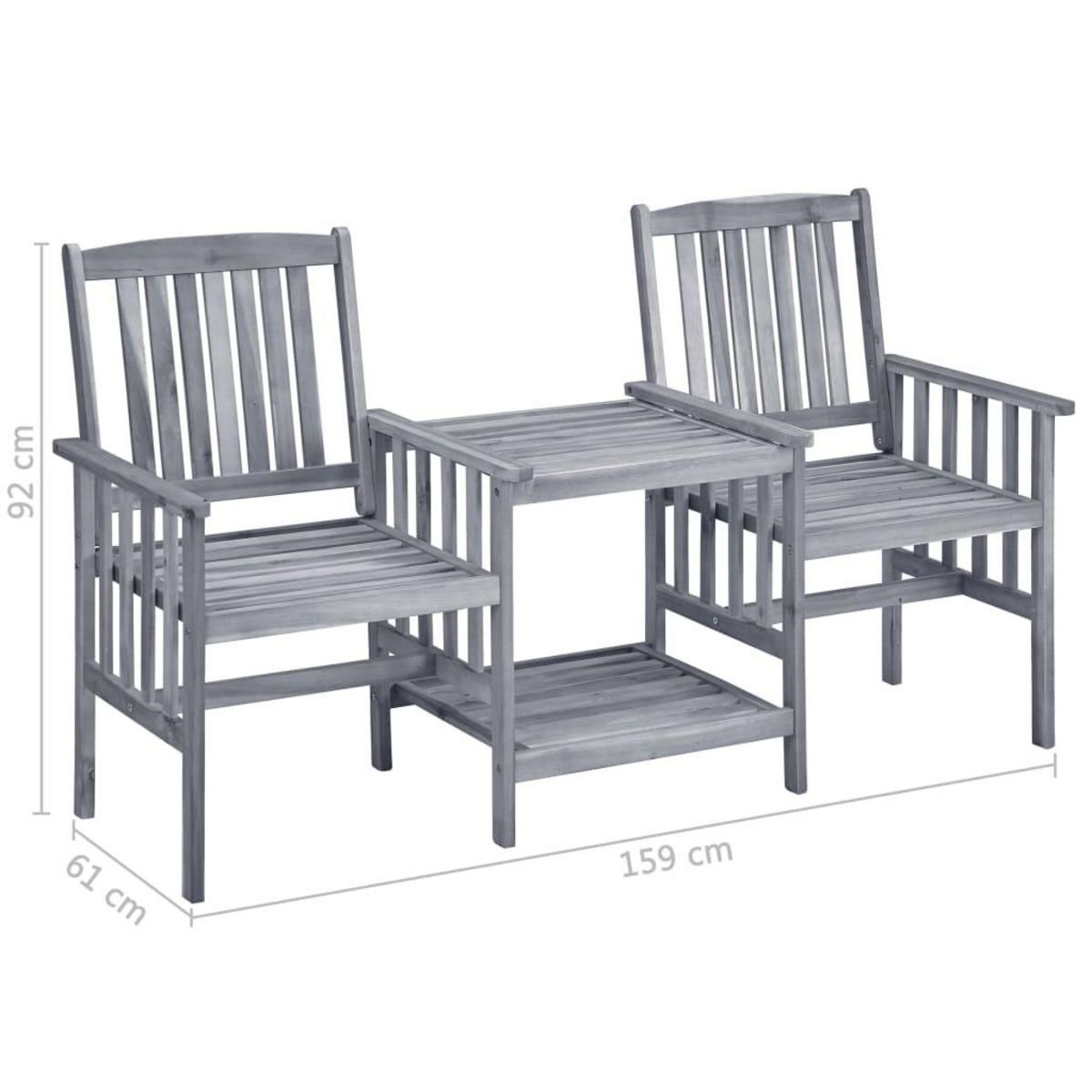 VIDAXL Chaises de jardin avec table a the et coussins Acacia solide
