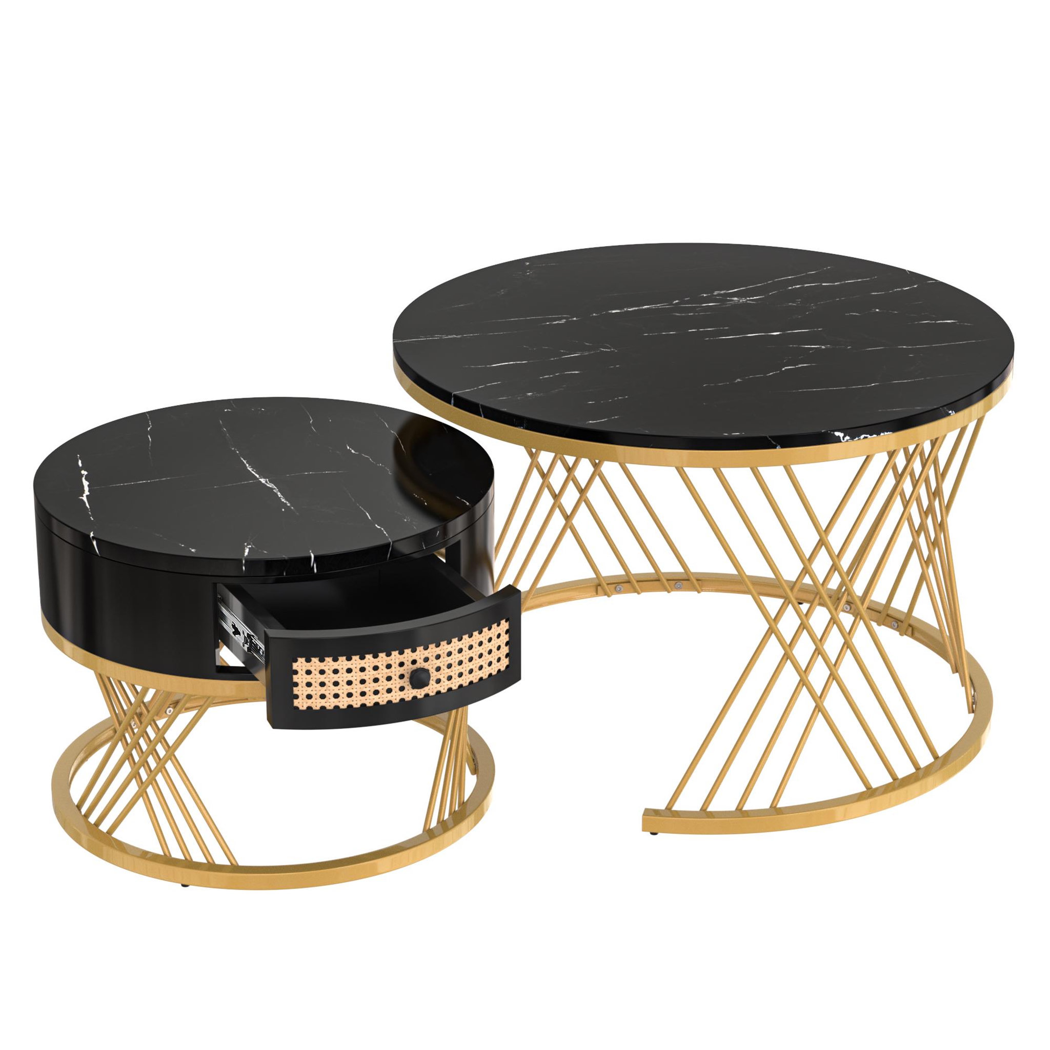 MERAX Lot De 2 Table Basse Gigognes Ronde Noir