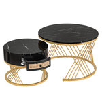 MERAX Lot De 2 Table Basse Gigognes Ronde Noir