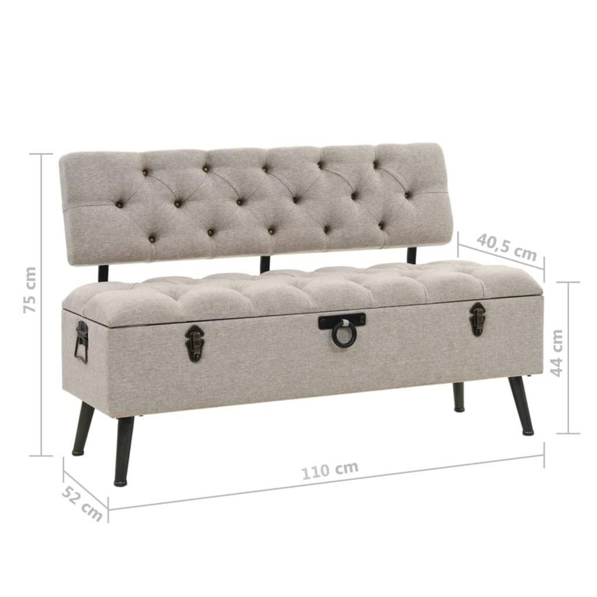 VIDAXL Banc de rangement avec dossier 110 cm Creme Tissu
