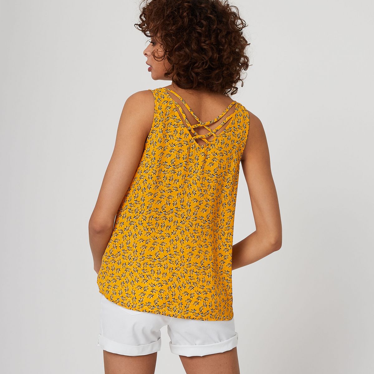 IN EXTENSO Top jaune motifs léopards femme