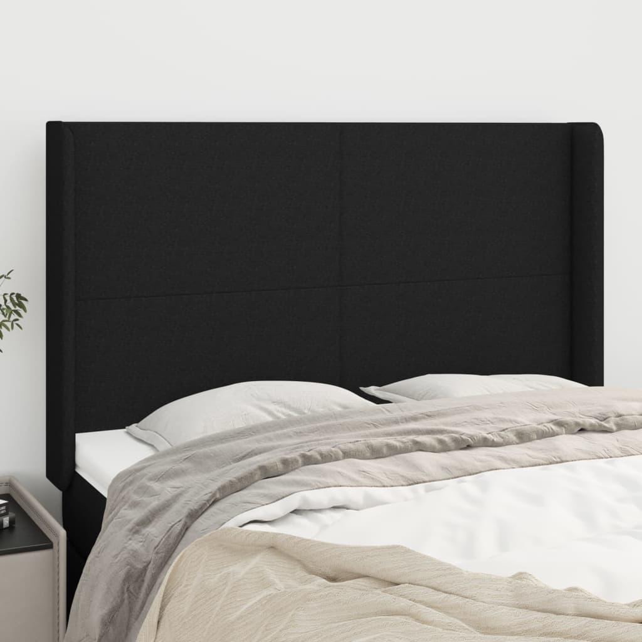 Voir la diapositive 1 : VIDAXL Tete de lit avec oreilles Noir 147x16x118/128 cm Tissu