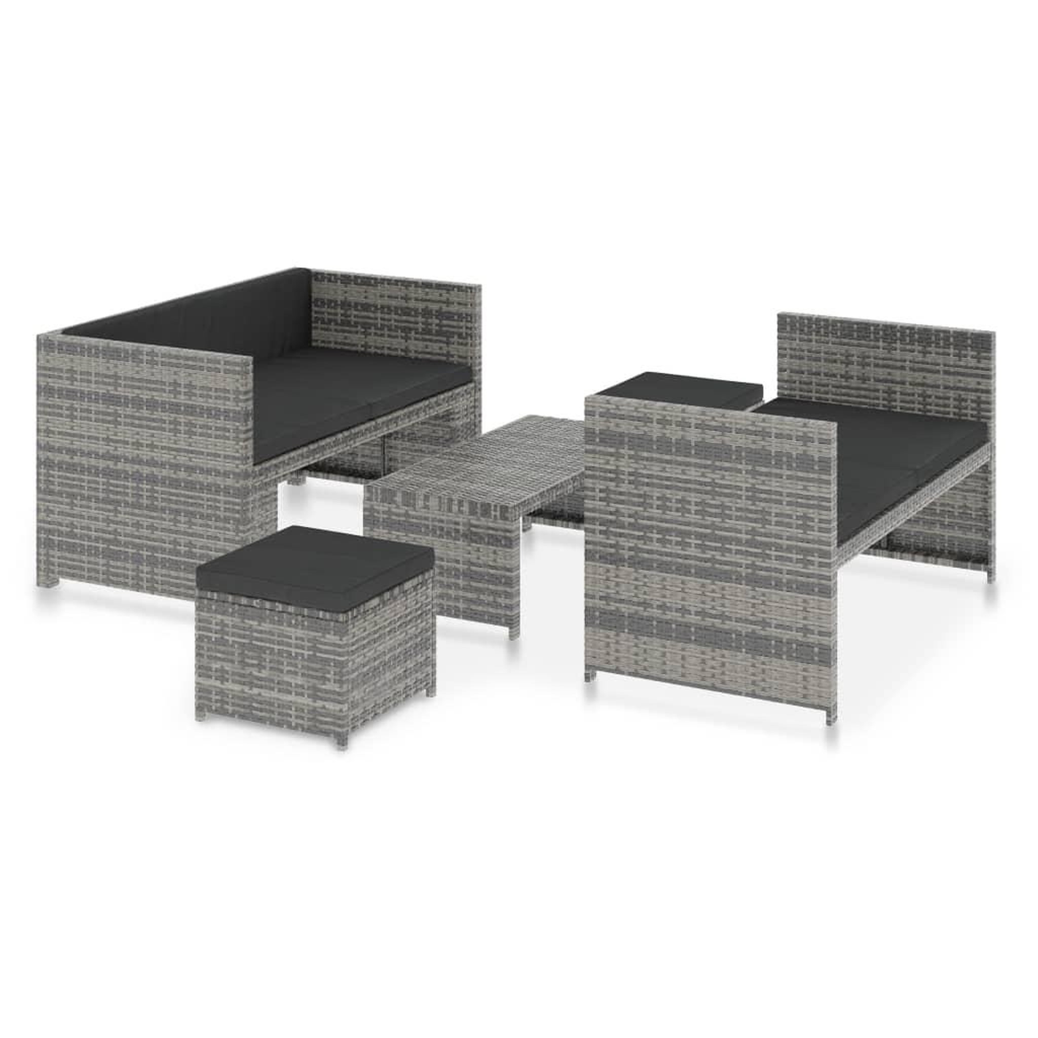 Voir la diapositive 2 : VIDAXL Salon de jardin 5 pcs avec coussins resine tressee gris