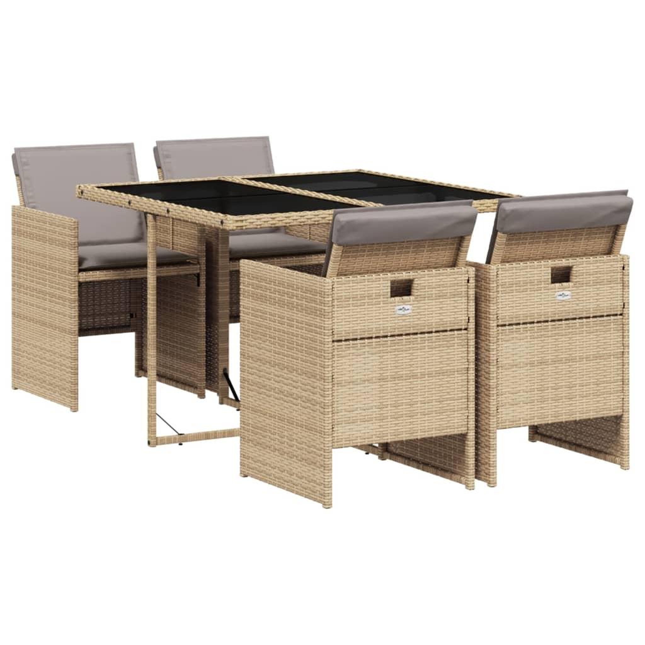Voir la diapositive 2 : VIDAXL Ensemble a manger de jardin coussins 5 pcs melange beige rotin