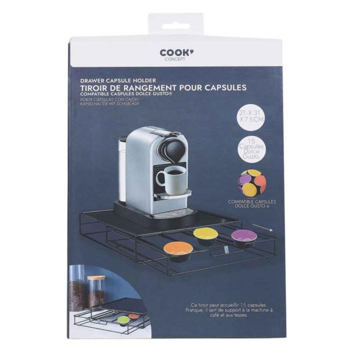 Paris Prix Tiroir Porte-Capsules Métal  Coffee  31cm Noir