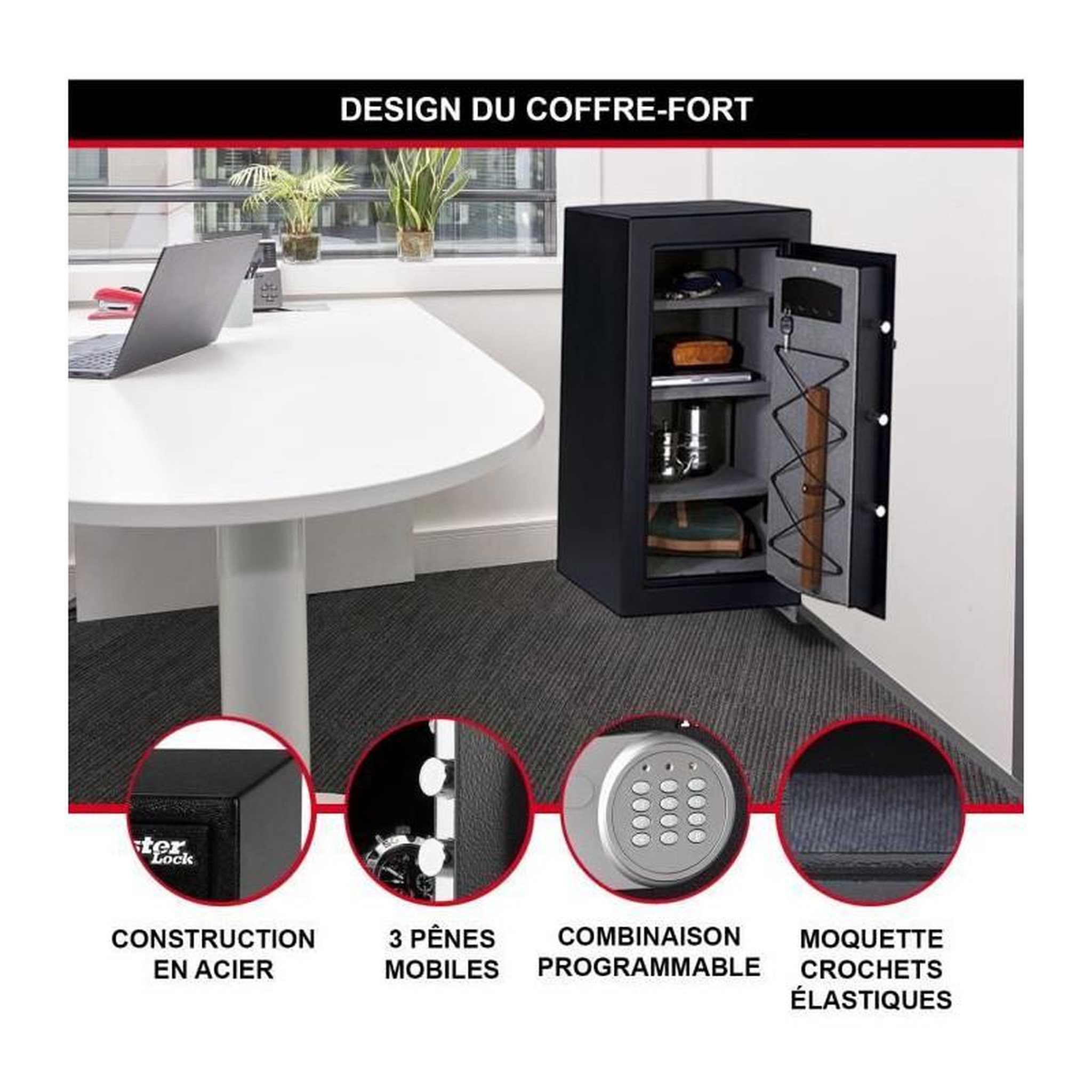 Voir la diapositive 4 : MASTER LOCK Coffre-Fort Haute Sécurité - MASTER LOCK - T6-331ML - Combinaison Électronique - XXL 169 Litres