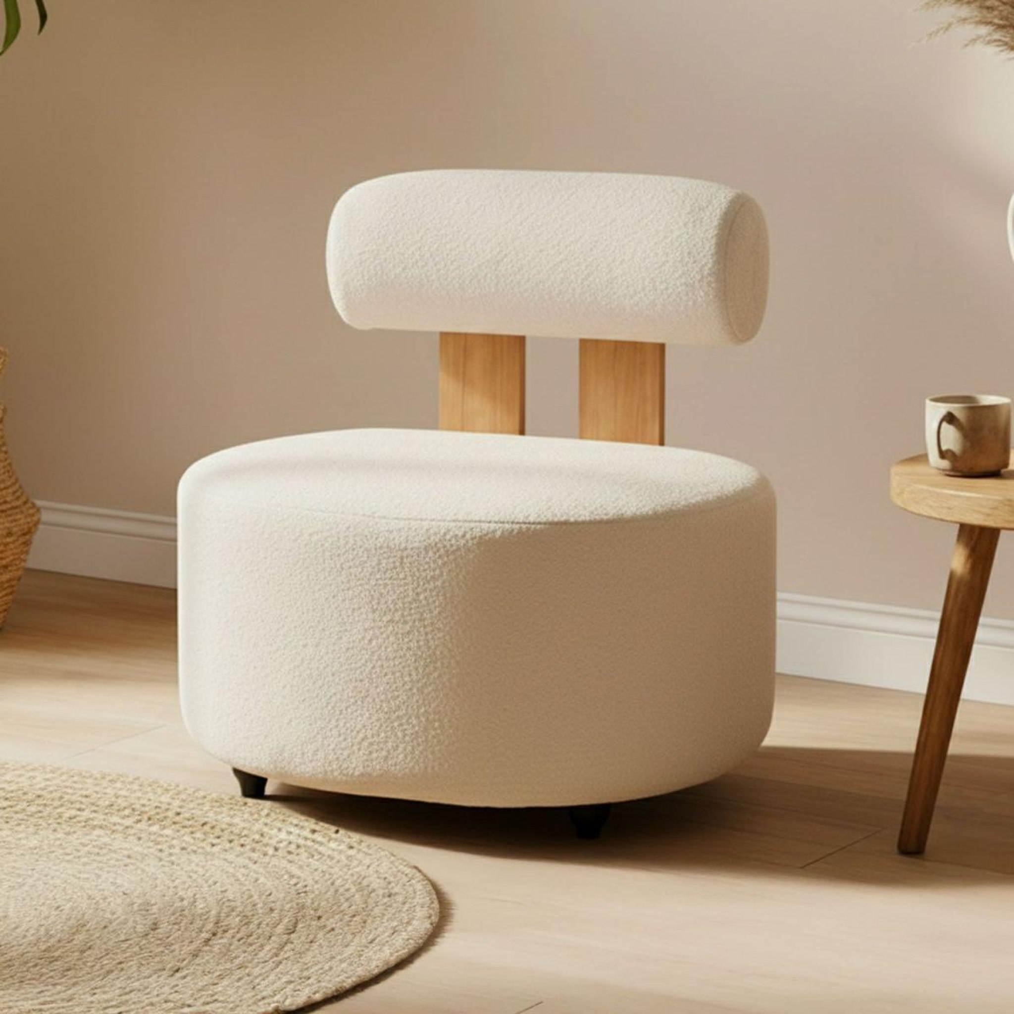 Voir la diapositive 6 : Paris Prix Fauteuil design en tissu bouclette  jasper  73cm beige & naturel