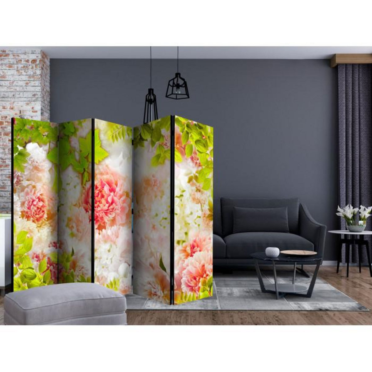 Paris Prix Paravent 5 Volets  Bright Peonies  172x225cm