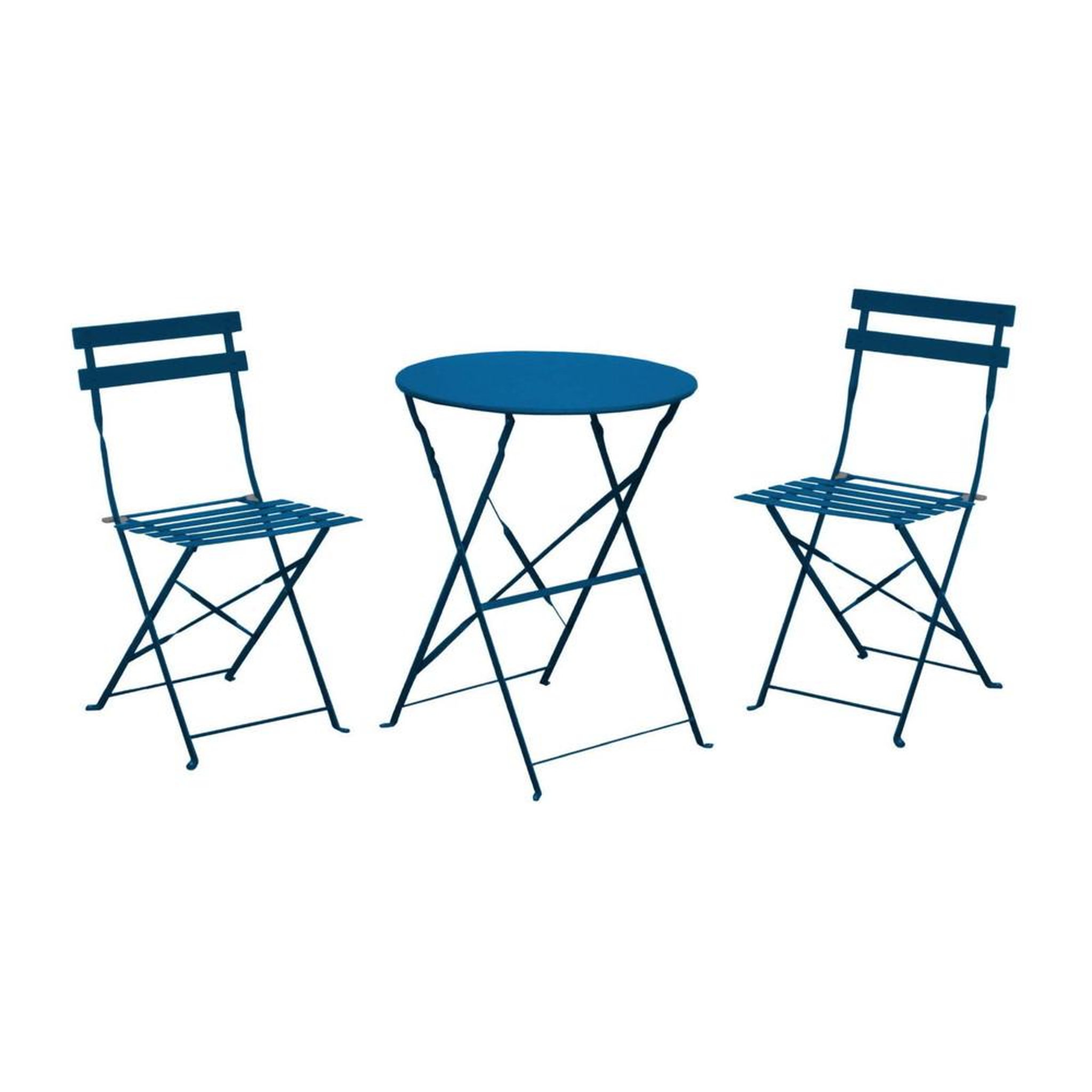 Proloisirs Ensemble Guéridon de jardin Cuba Ø 60 cm - bleu + 2 Chaises pliante Cuba