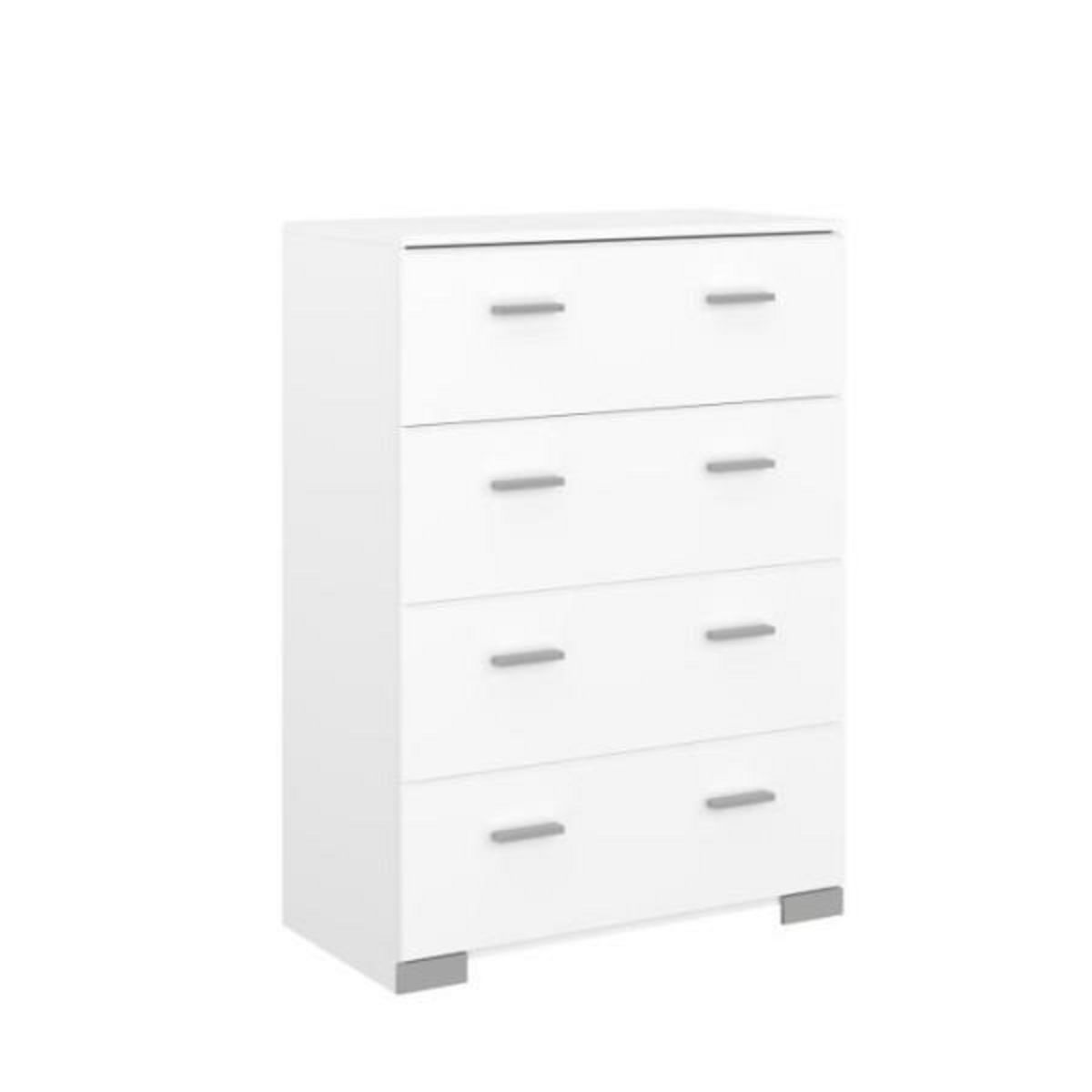 PARISOT Chambre complete BOSTON : Lit adulte 140x190 + Commode + 2 Chevets - Décor blanc - Fabriqué en France