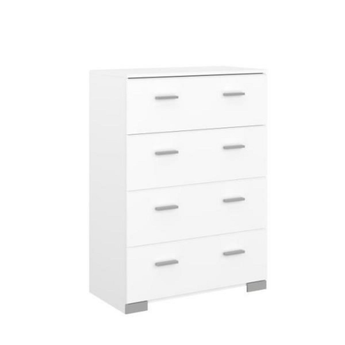 PARISOT Chambre complete BOSTON : Lit adulte 140x190 + Commode + 2 Chevets - Décor blanc - Fabriqué en France