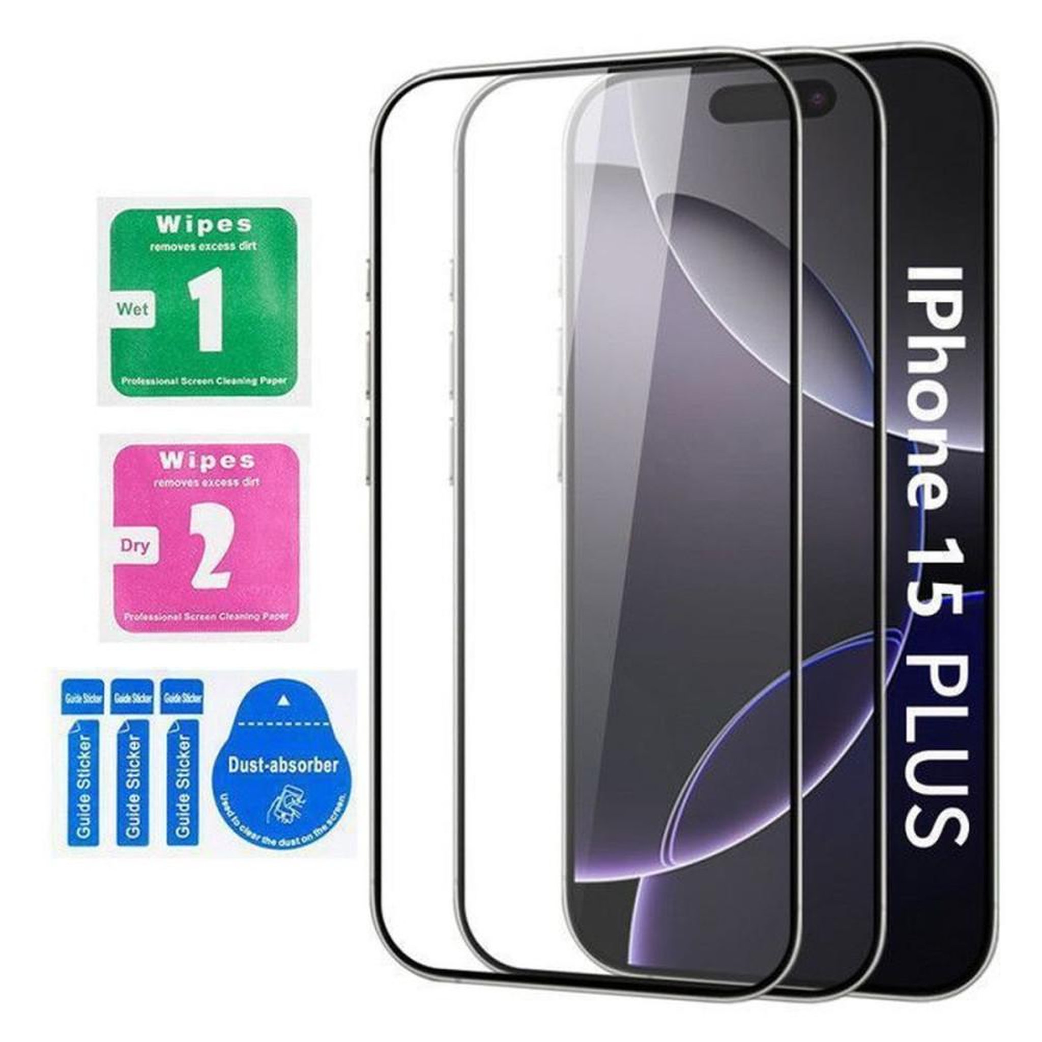 Film protection écran en verre trempé 9H HD pour iPhone 15 Plus 6,7  (lot de 2) anti-rayures anti-choc, revêtement oléofuge