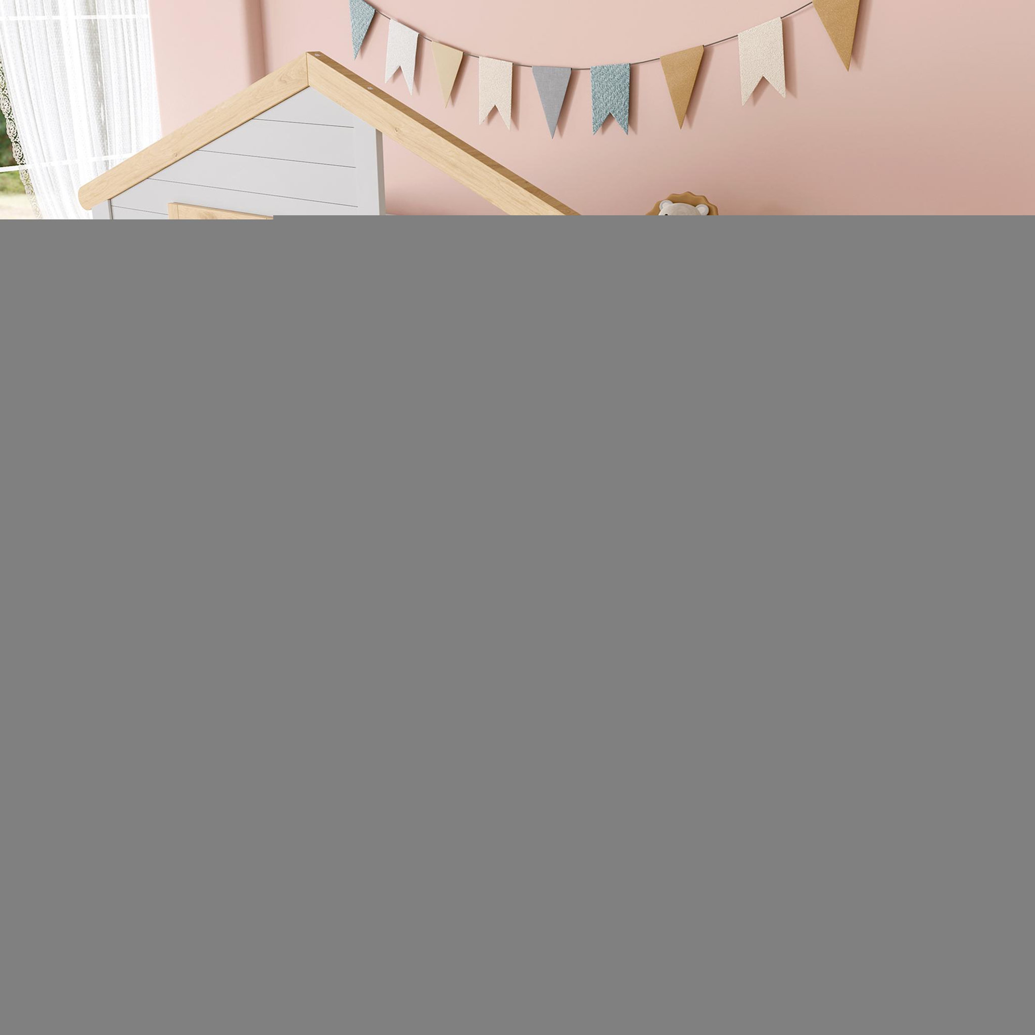 Voir la diapositive 5 : MERAX Lit superposé 90x200cm coloris blanc+naturel pin