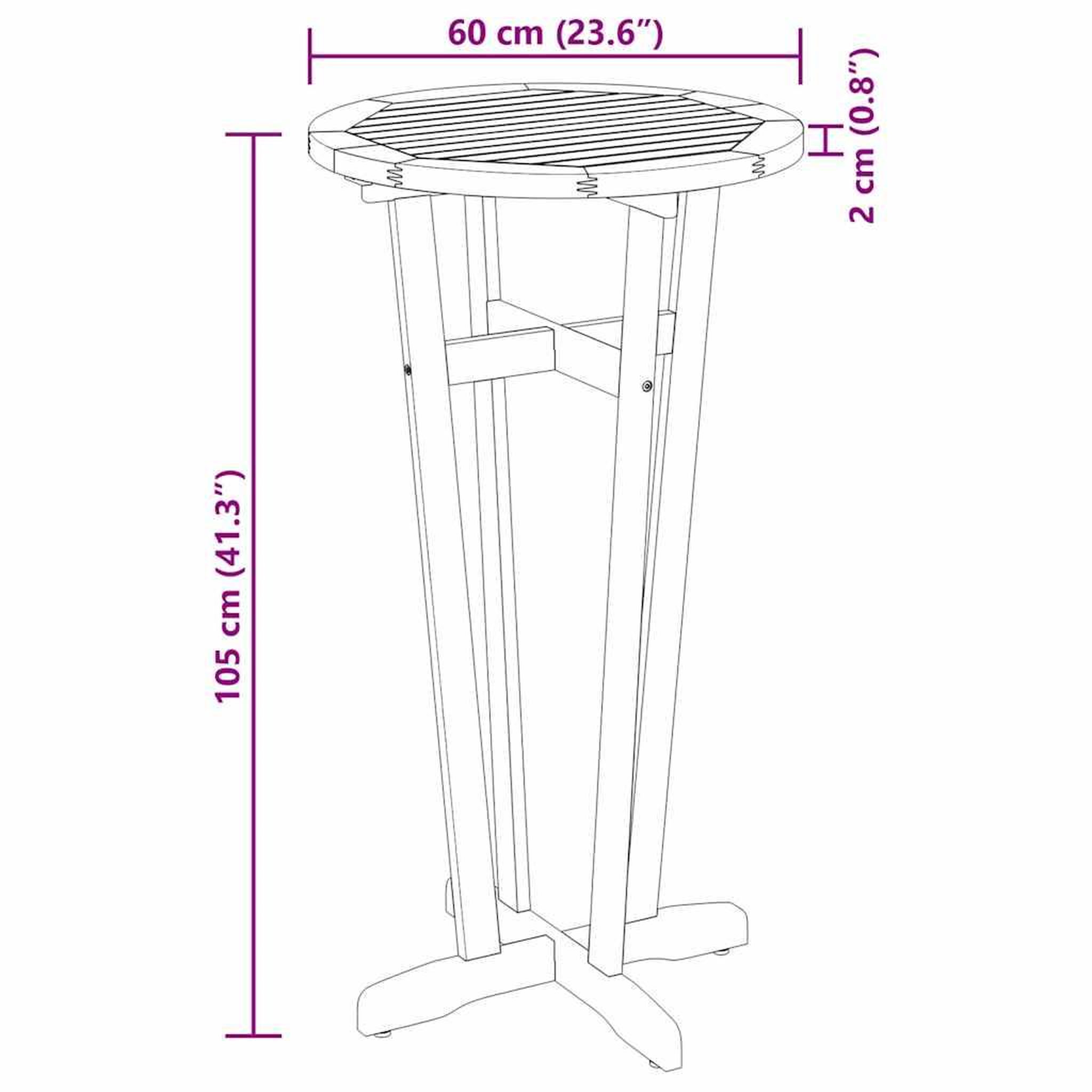 Voir la diapositive 6 : VIDAXL Table de bar de jardin ø60x105 cm bois d'acacia solide
