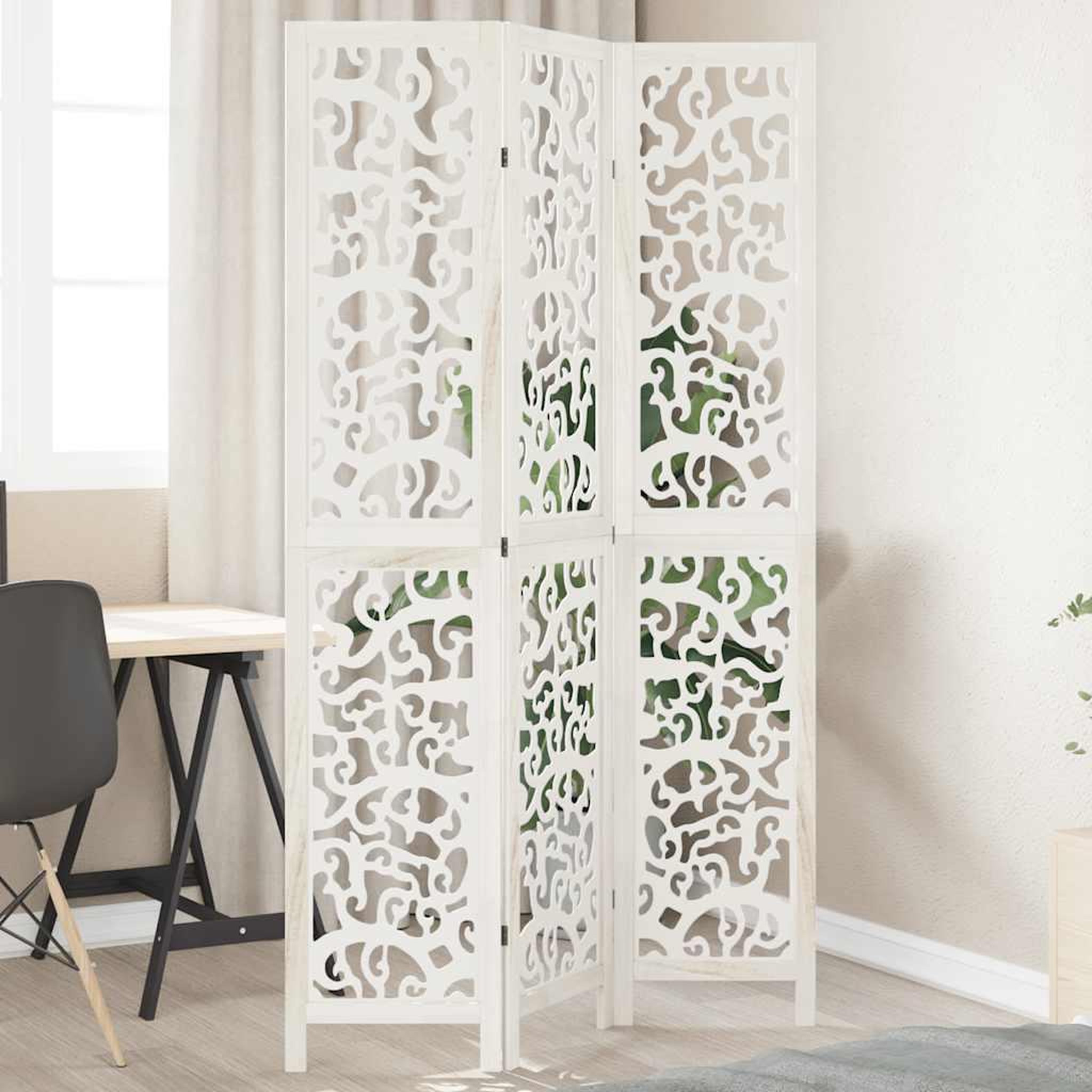 VIDAXL Cloison de separation 3 panneaux blanc bois de paulownia massif