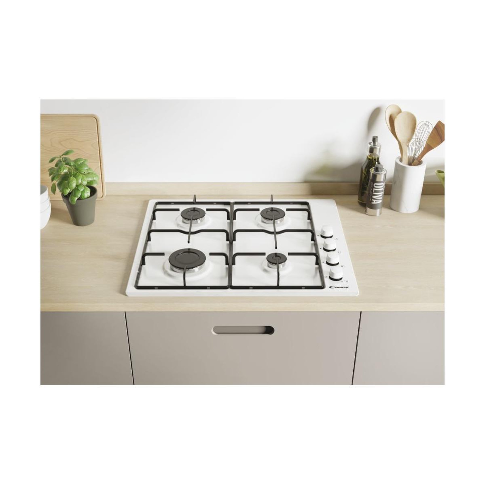 Voir la diapositive 3 : Candy Table de cuisson gaz 60cm 4 feux blanc - CHW6LWW