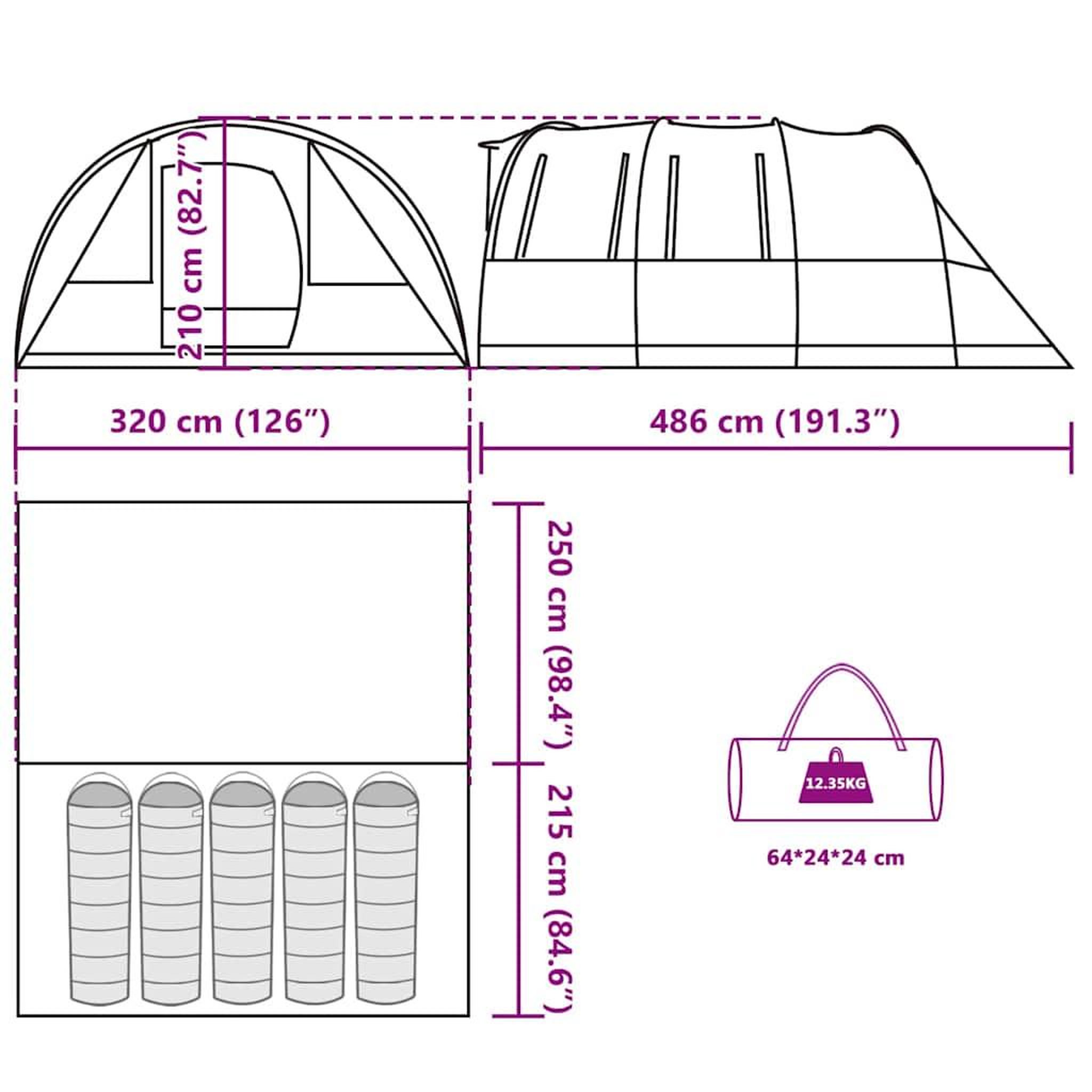 Voir la diapositive 6 : VIDAXL Tente de camping tunnel 5 personnes gris et orange impermeable
