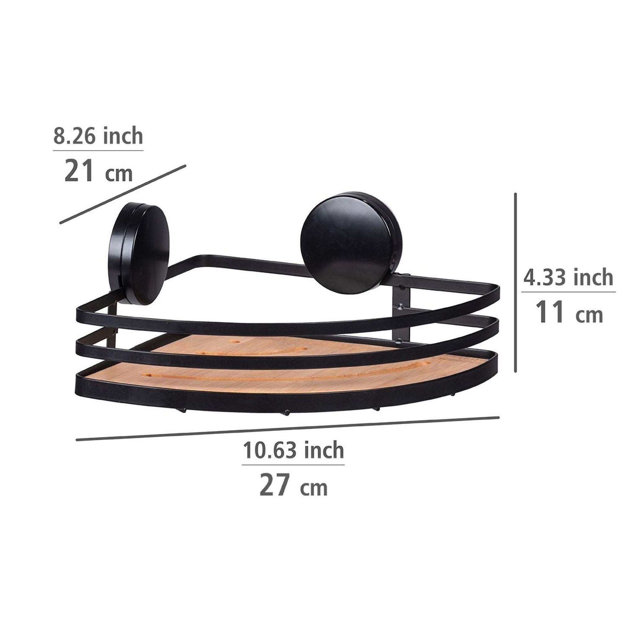 Voir la diapositive 2 : Wenko Support mural angulaire Static-Loc collection Alba pour salle de bain - Noir et bois