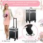 Voir la diapositive 4 : HOMCOM Valise trolley maquillage mallette cosmétique vanity poignée télescopique réglable 34L x 24l x 52H cm alu. noir