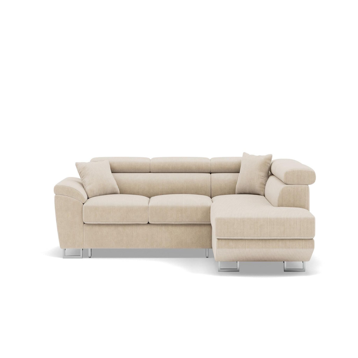 BEST MOBILIER Baoji - canapé d'angle droit 5 places convertible avec têtières et coffre en velours côtelé