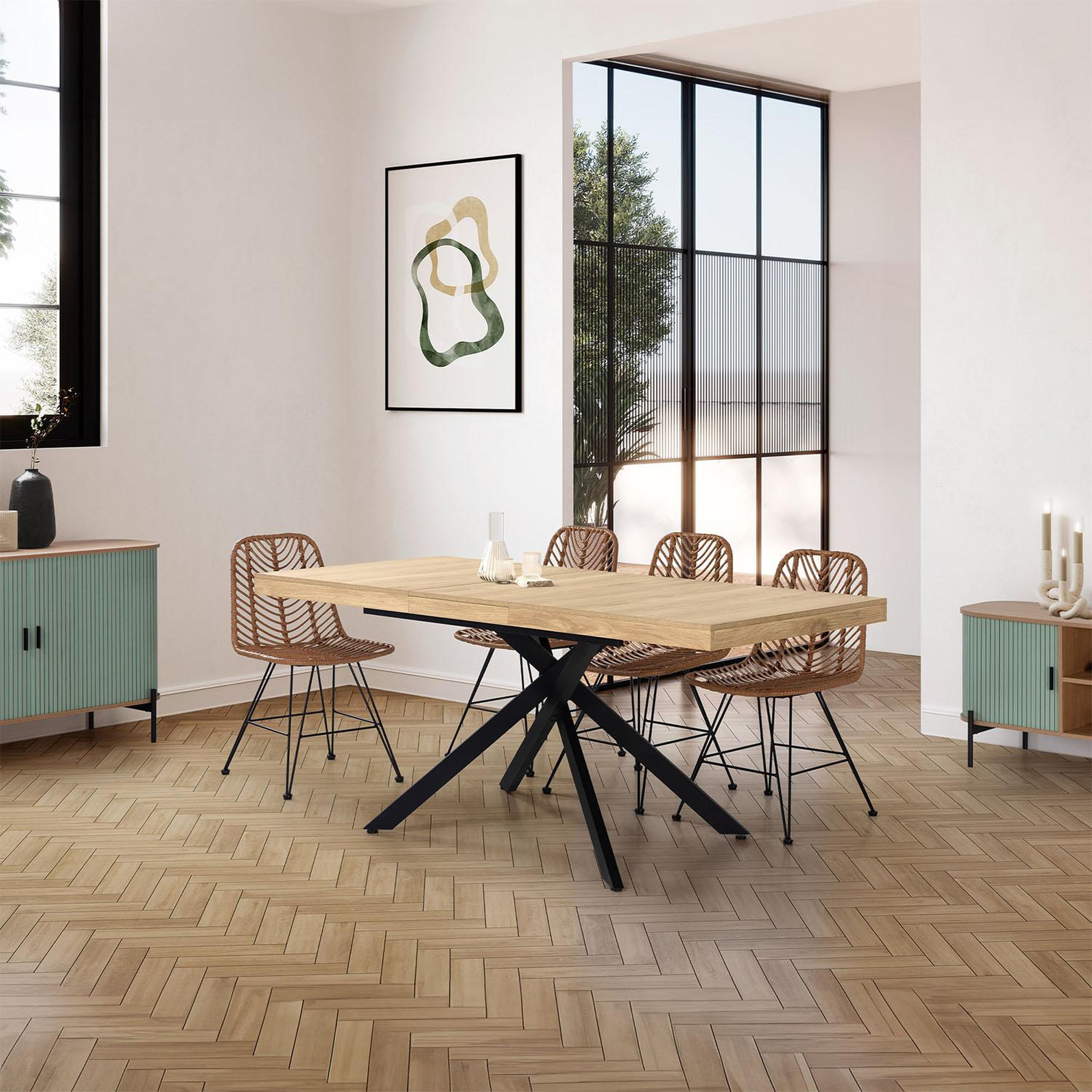 Voir la diapositive 2 : VS VENTA-STOCK Table de salle à manger extensible Palermo couleur chêne, 140-180 cm
