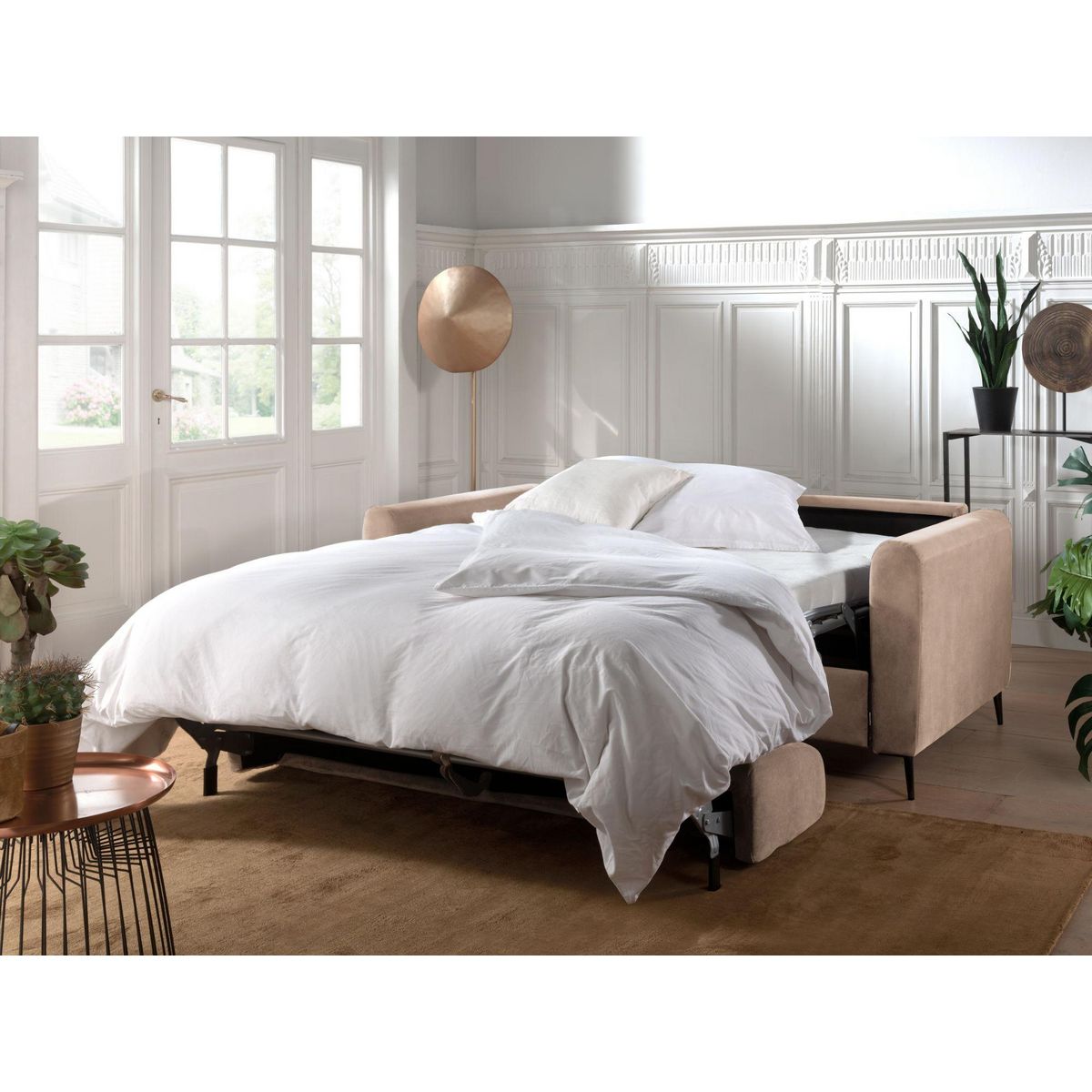 LISA DESIGN Owen - canapé 3 places convertible express couchage quotidien 140 cm matelas 12 cm en velours