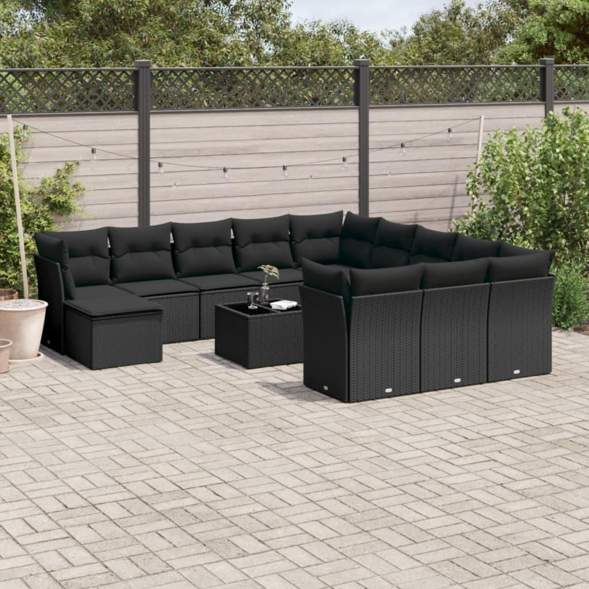 VIDAXL Salon de jardin avec coussins 13 pcs noir resine tressee