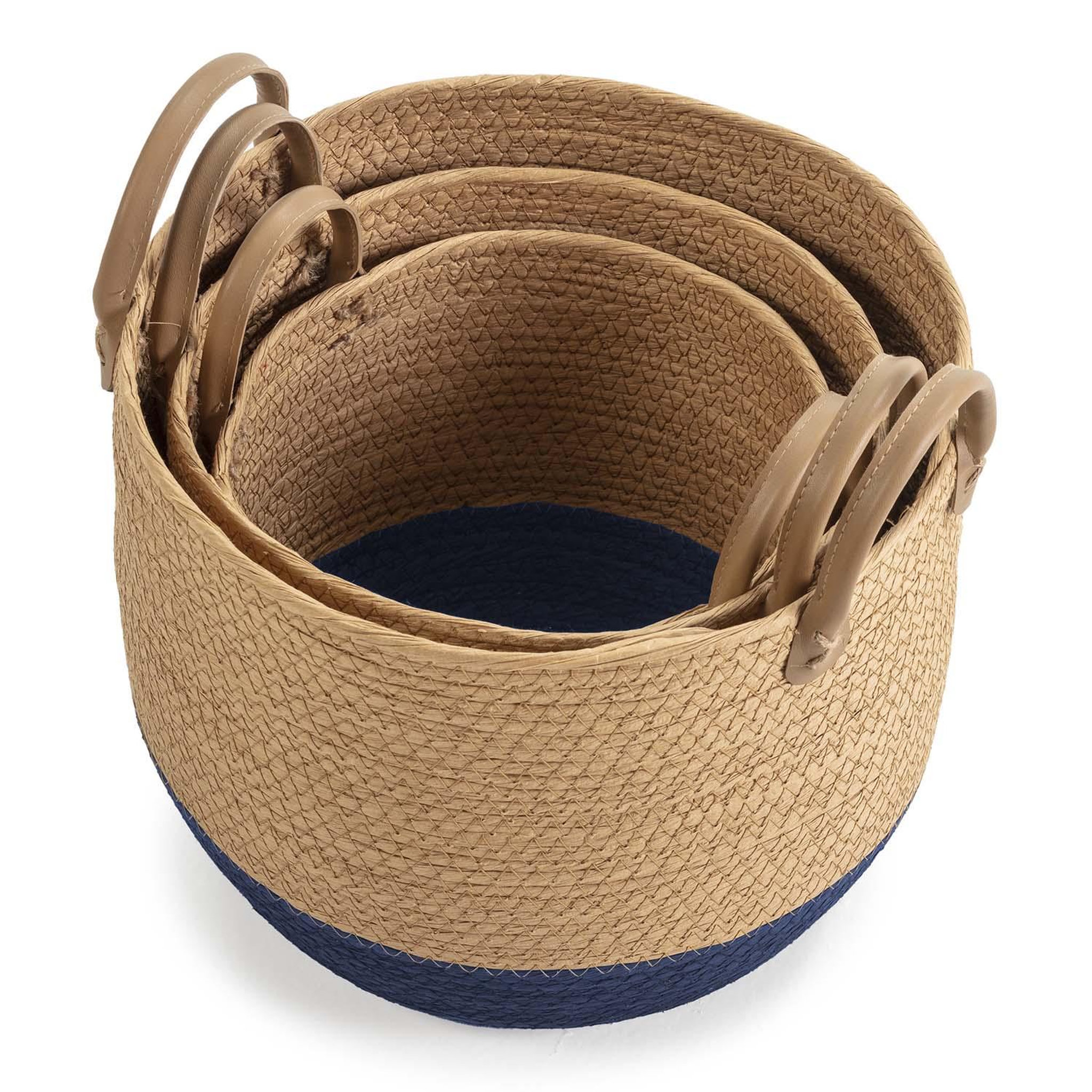 Voir la diapositive 3 : VS VENTA-STOCK Set de 3 paniers Tecla fibre naturelle, bleu/naturel