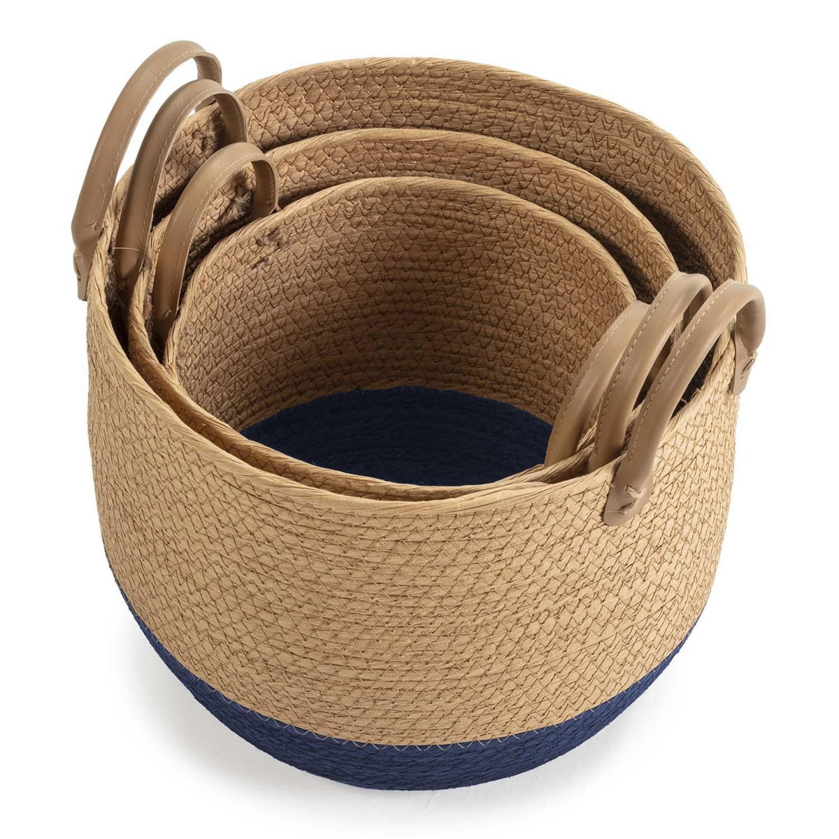 VS VENTA-STOCK Set de 3 paniers Tecla fibre naturelle, bleu/naturel