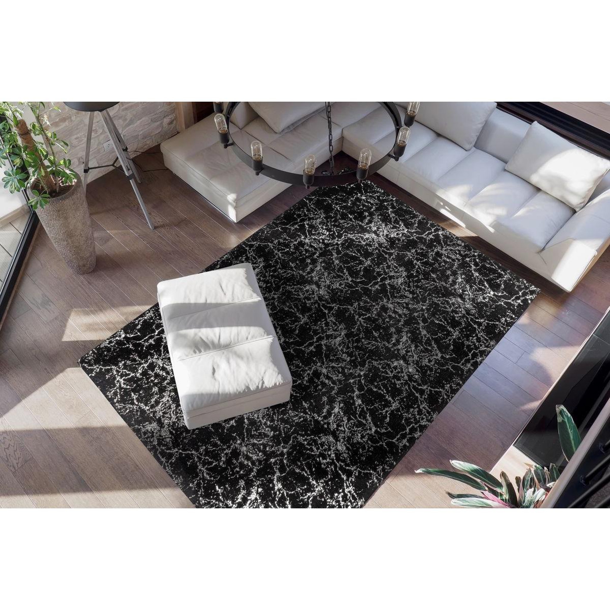 Voir la diapositive 2 : Paris Prix Tapis Marbré à Poils Longs  Bijou  Noir & Argent