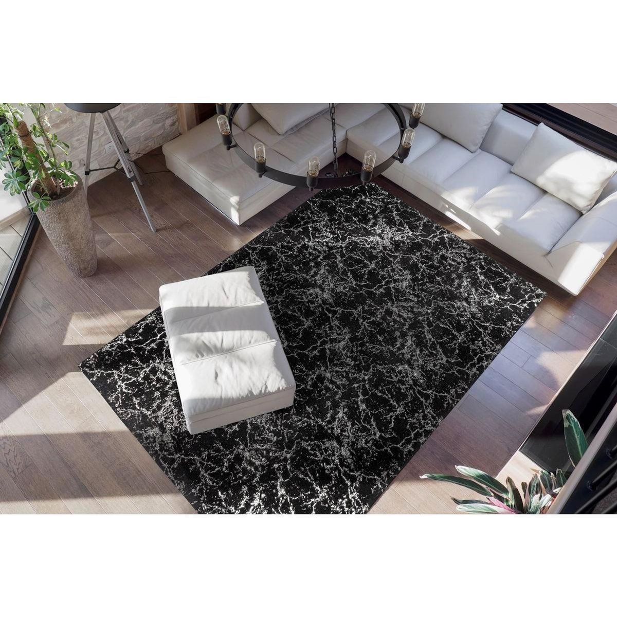 Paris Prix Tapis Marbré à Poils Longs  Bijou  Noir & Argent