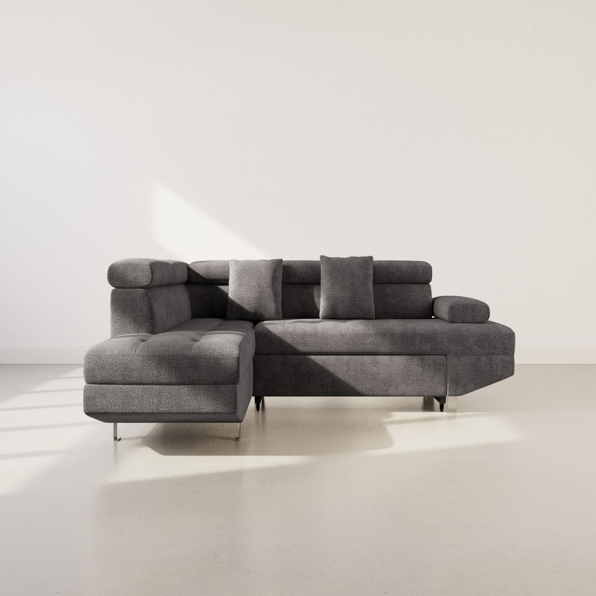 BEST MOBILIER Margaux - canapé d'angle gauche 5 places convertible avec coffre et têtières réglables en velours texturé