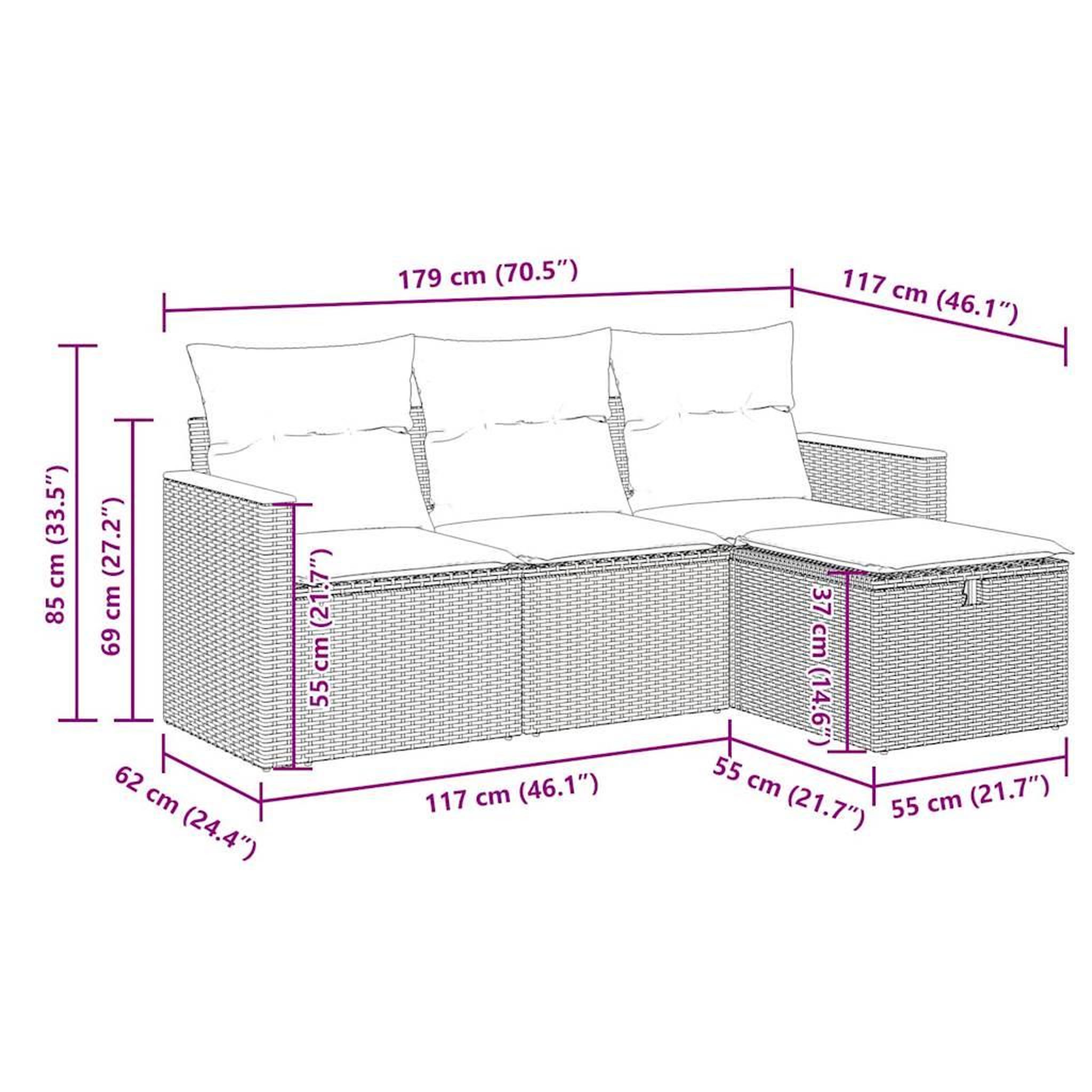 Voir la diapositive 6 : VIDAXL Salon de jardin 4 pcs avec coussins noir resine tressee