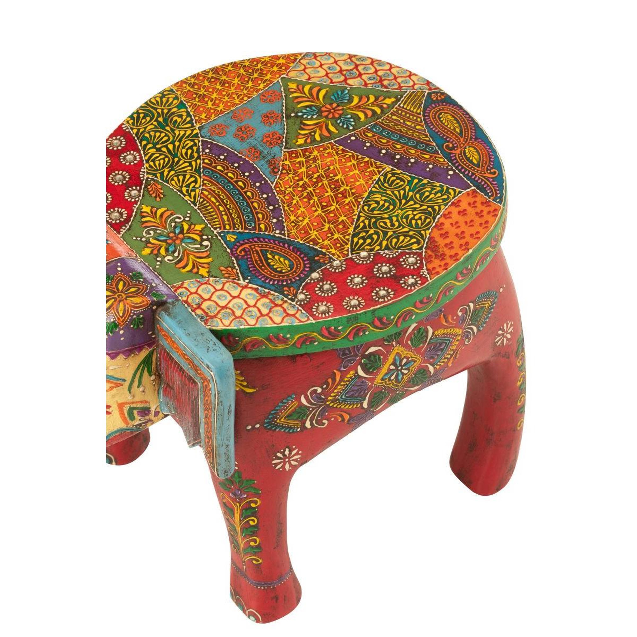 Voir la diapositive 5 : J-LINE Tabouret éléphant en bois  delhi  35cm multicolore