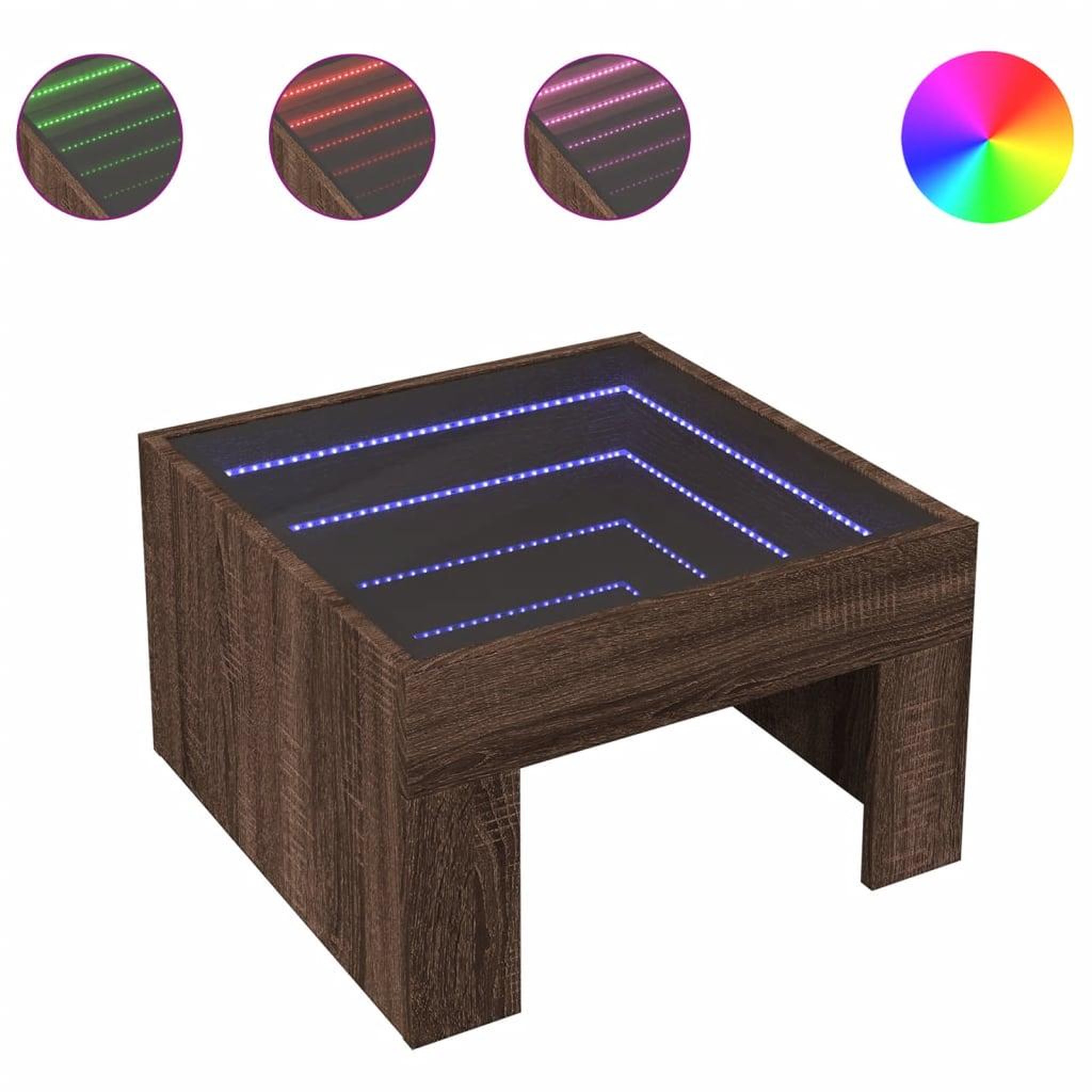 Voir la diapositive 2 : VIDAXL Table basse avec LED infini chene marron 50x50x30 cm