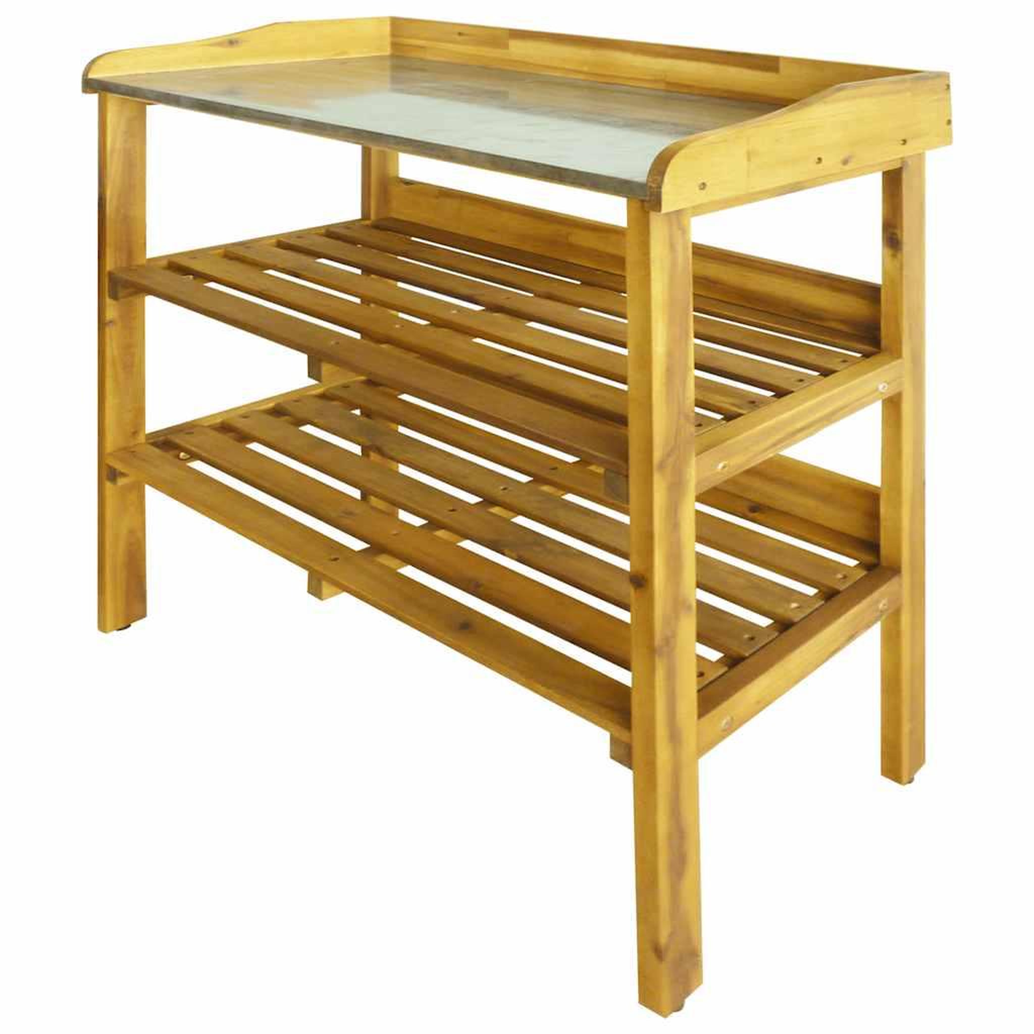 VIDAXL Banc a jardiniere avec 2 etageres bois massif d'acacia et zinc