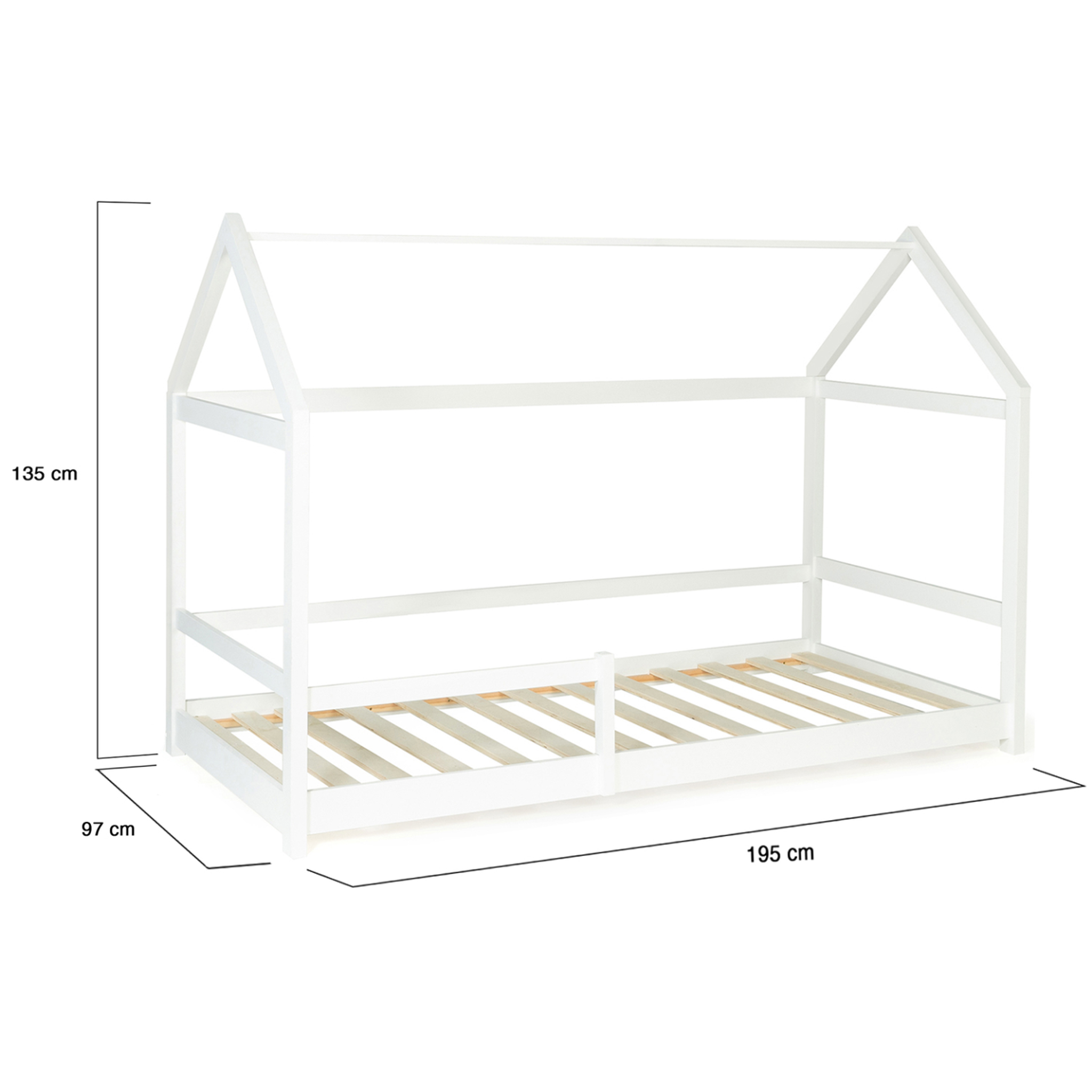 Voir la diapositive 6 : ID MARKET Lit cabane enfant 90 x 190 cm nessi blanc avec sommier et barrières