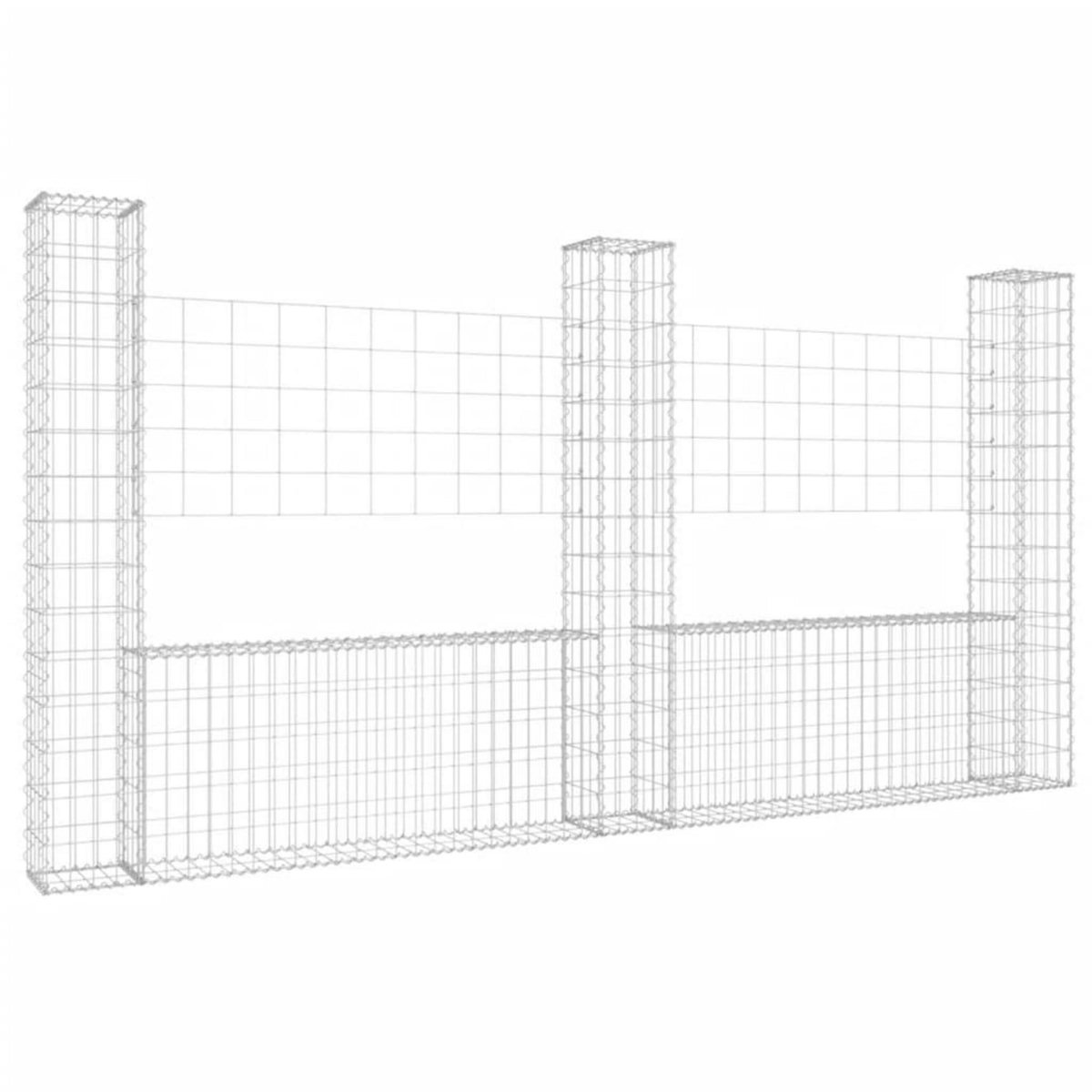 VIDAXL Panier de gabion en forme de U avec 3 poteaux Fer 260x20x150 cm