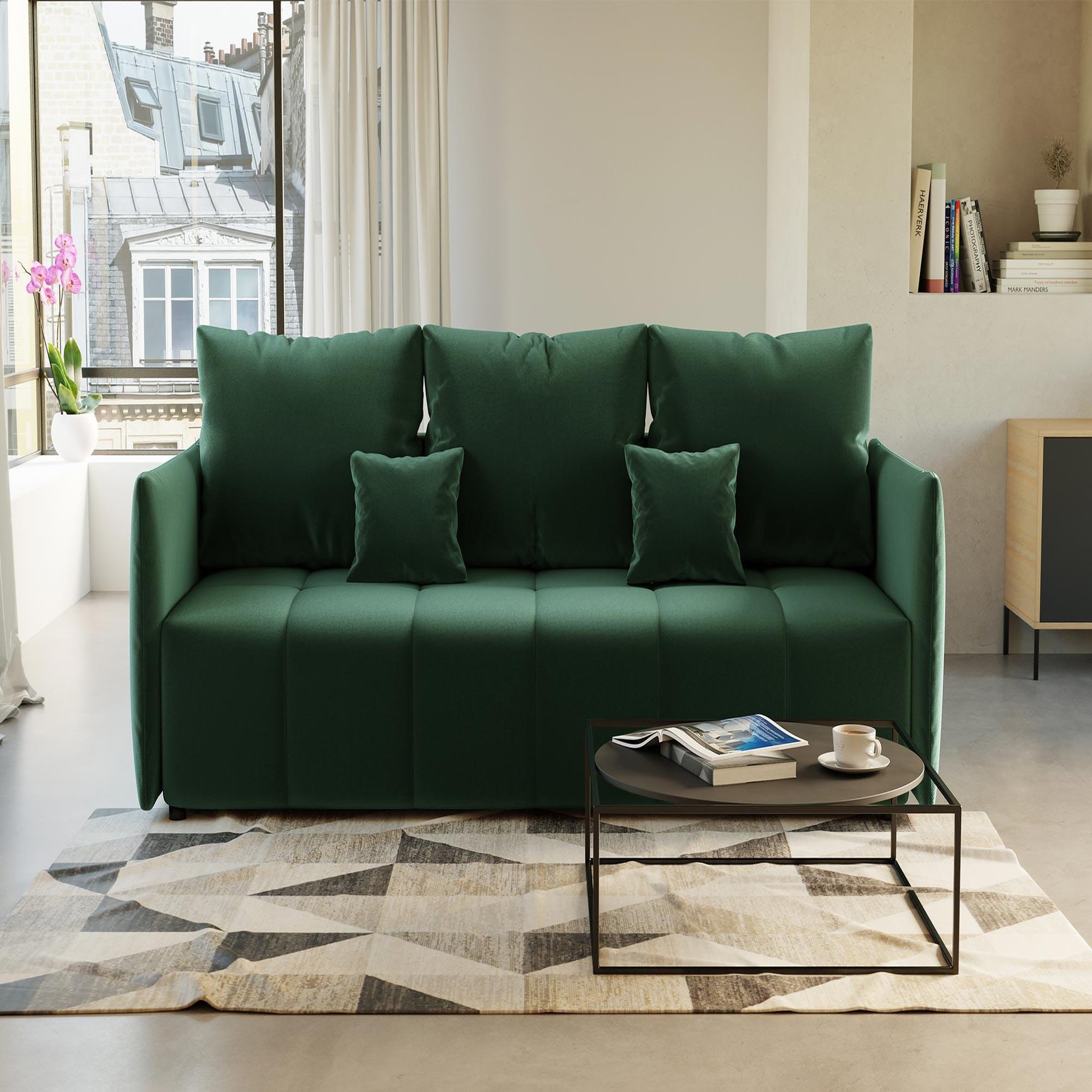 Voir la diapositive 1 : BEST MOBILIER Petra - canapé 3 places convertible avec coffre - en velours