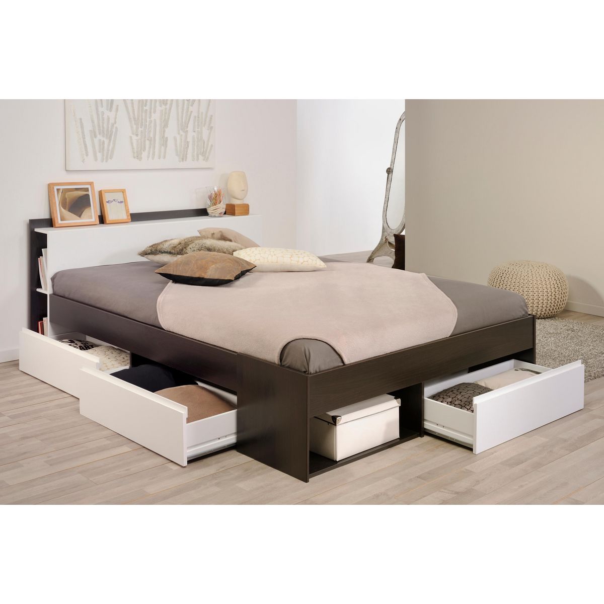 Lit double adulte 160x200 cm avec rangements BOOST