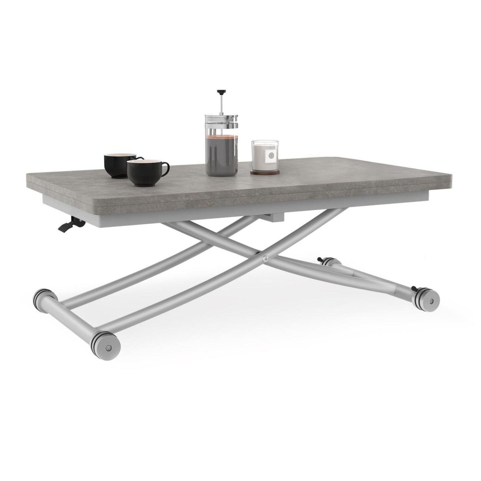 ID MARKET Table basse 2 en 1 relevable en table à manger rectangulaire urbana 100 cm effet béton pied gris chromé
