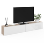 Voir la diapositive 1 : ID MARKET Meuble TV 180 cm suspendu ELIO 2 portes bois et blanc