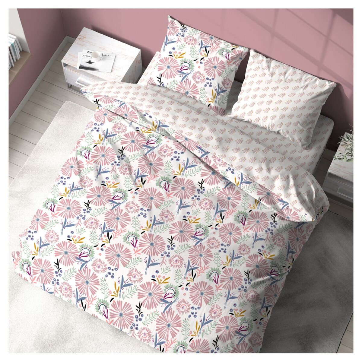 Housse de couette 220x240 cm + 2 taies d'oreiller 63x63 cm Coton Field pas  cher