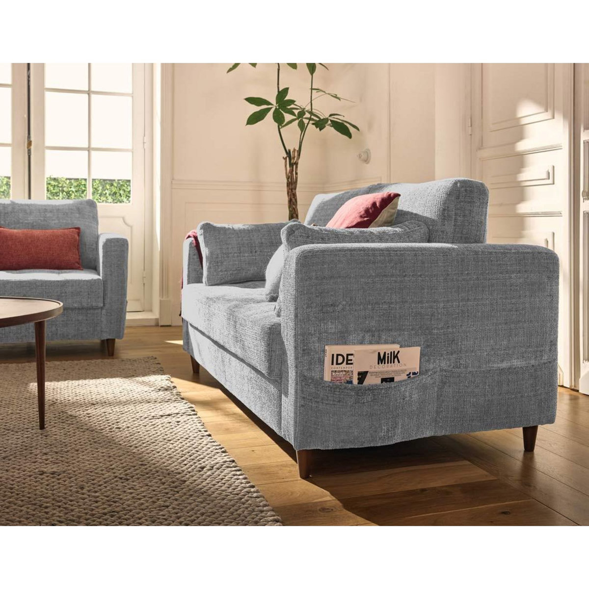 LISA DESIGN Anna - canapé droit 2 places avec poche en velours texturé