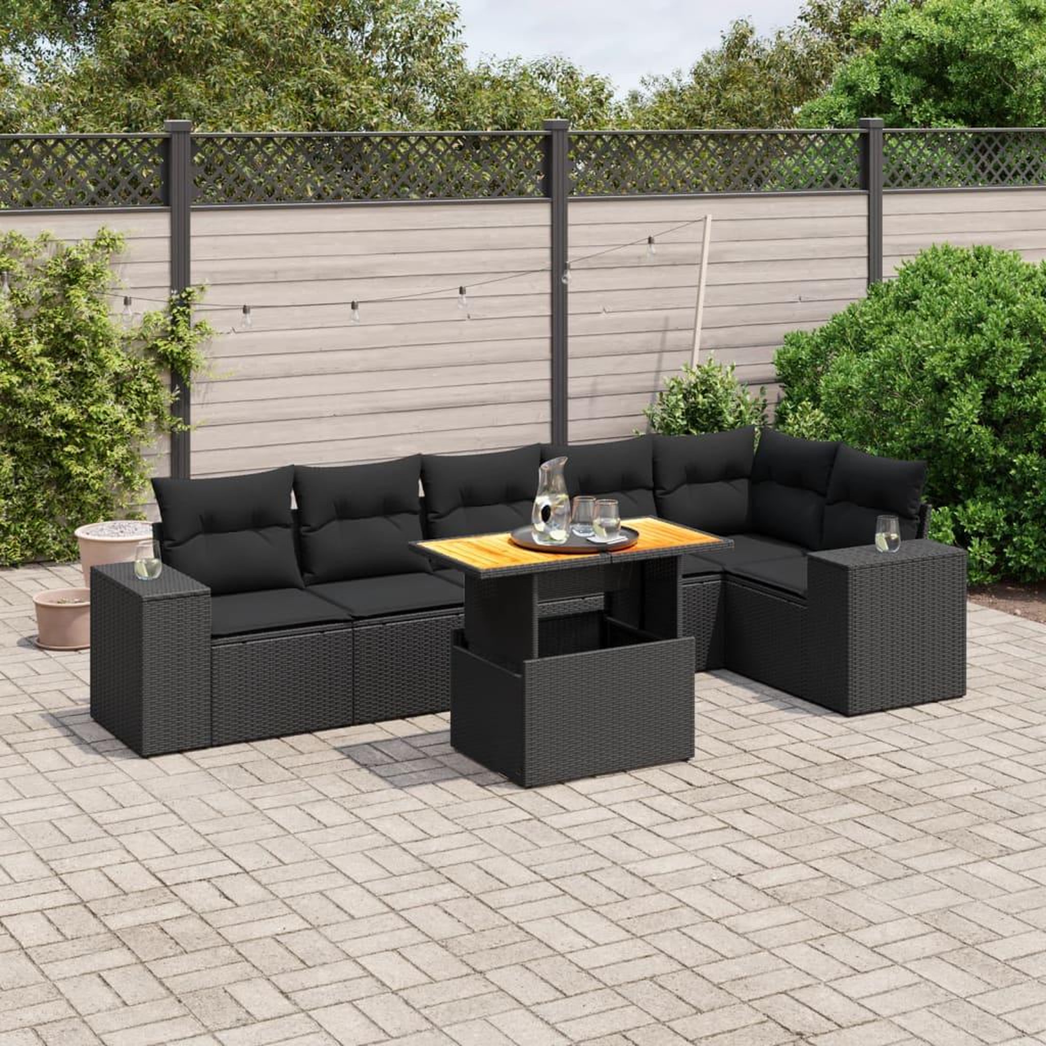 VIDAXL Salon de jardin 7 pcs avec coussins noir resine tressee