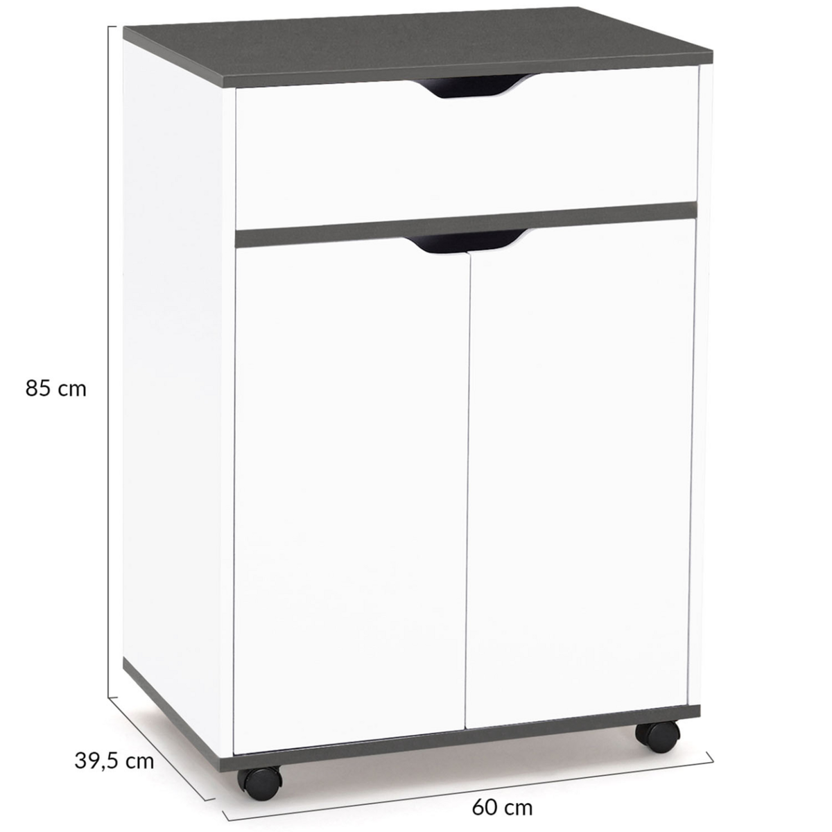 ID MARKET Desserte de cuisine COSY placard avec tiroir bois blanc et plateaux gris L.60 CM